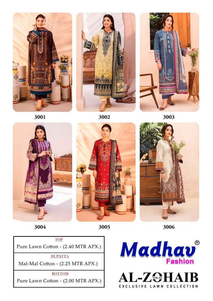 Madhav Fashion Al Zohaib Vol 3 Lawn Cotton pakistani suits ( 6 pcs Catalogue )