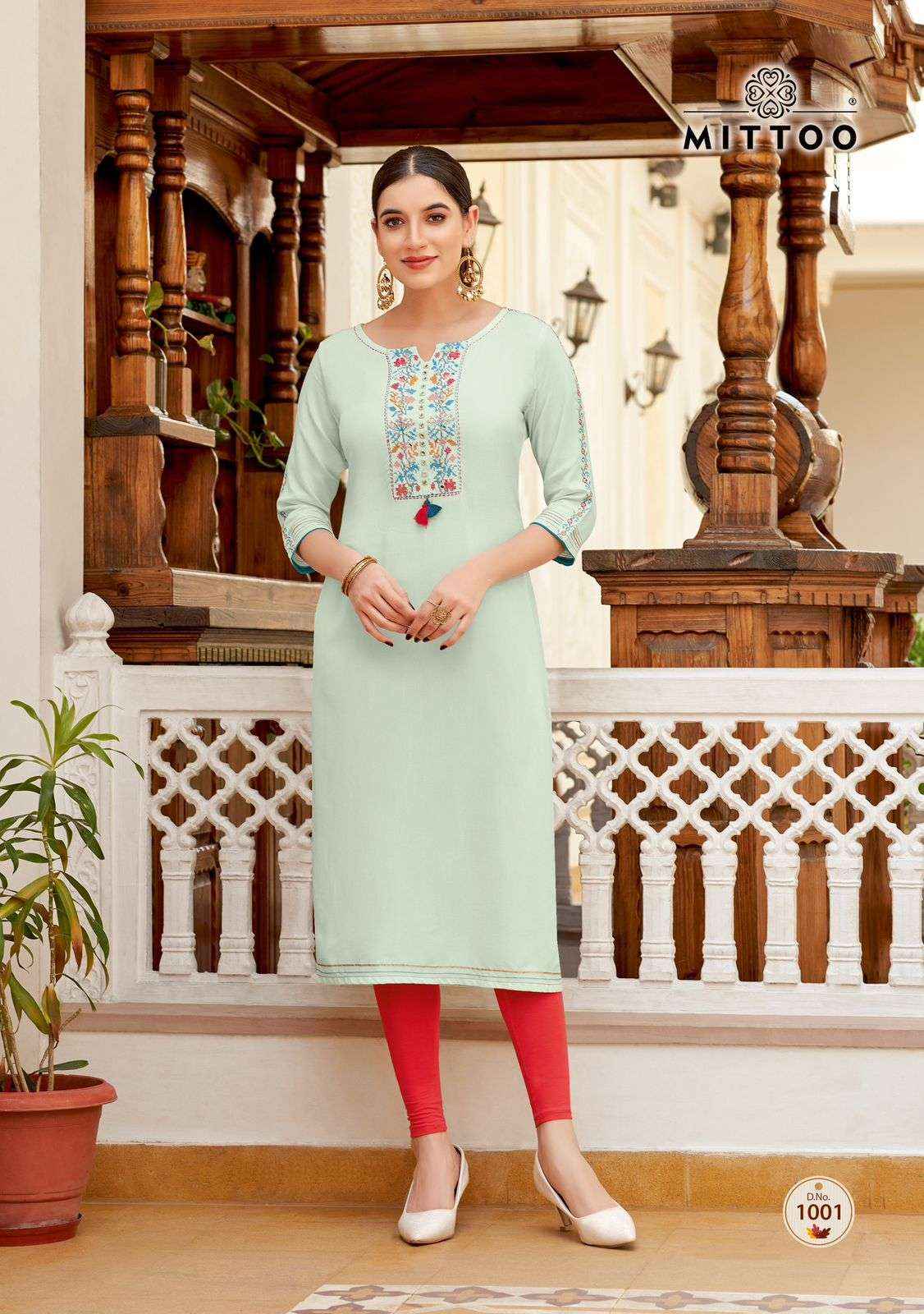 MITTOO RIONA RAYON STRAIGHT CUT LADIES KURTI ( 6 PCS CATALOG )