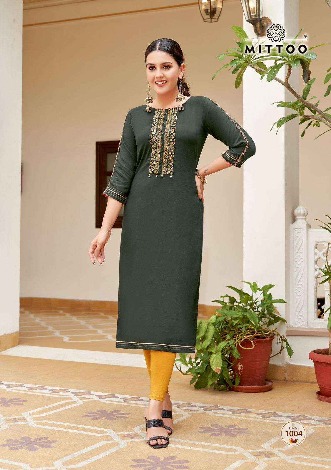 MITTOO RIONA RAYON STRAIGHT CUT LADIES KURTI ( 6 PCS CATALOG )