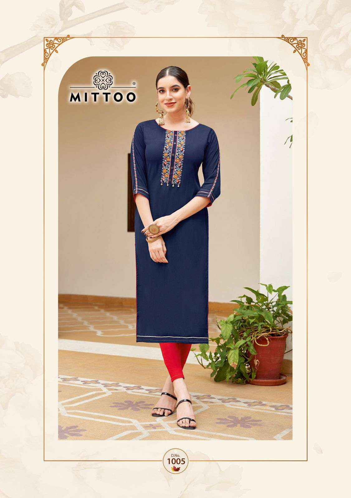 MITTOO RIONA RAYON STRAIGHT CUT LADIES KURTI ( 6 PCS CATALOG )