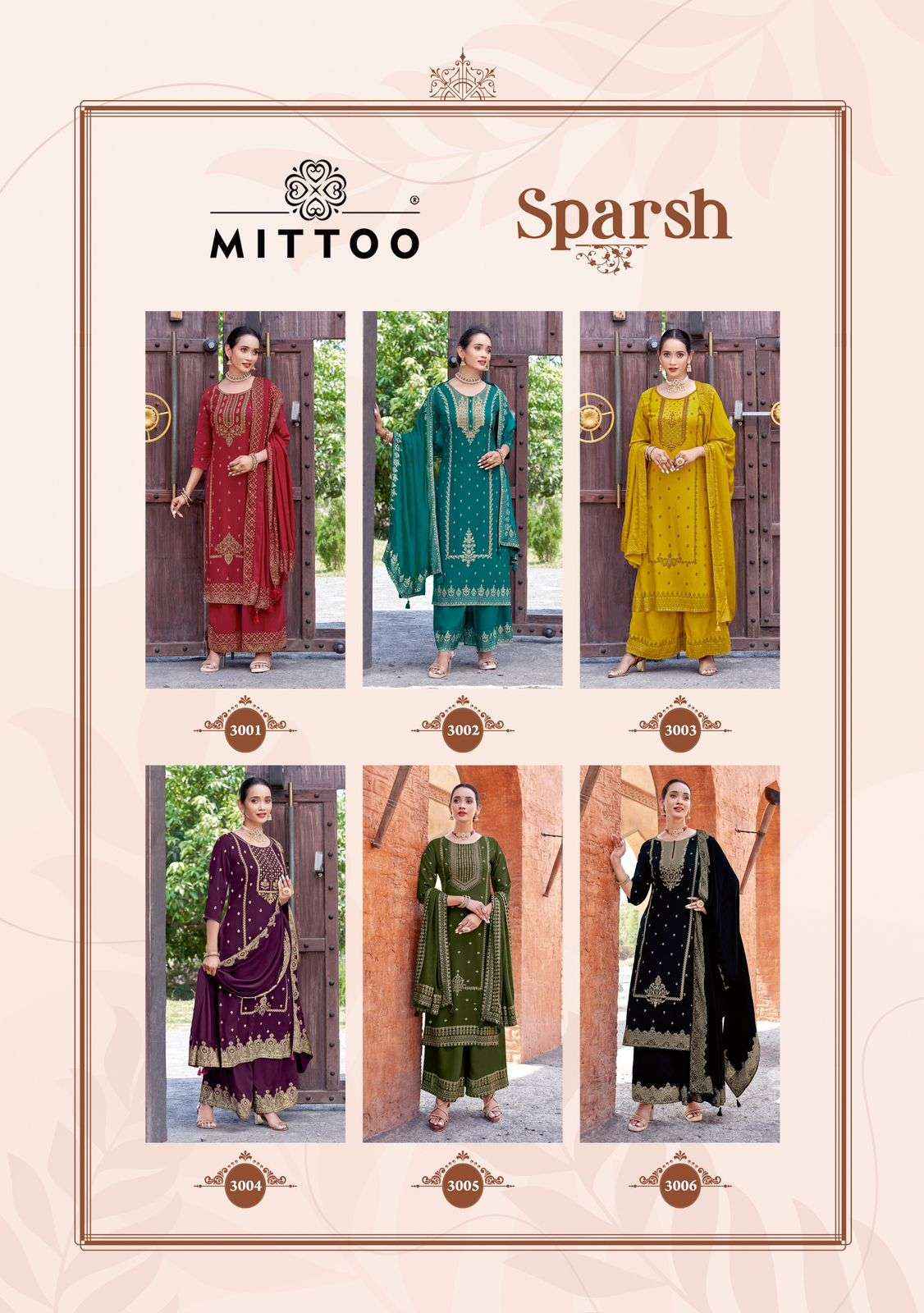 MITTOO SPARSH RAYON FANCY DESIGNER READYMADE SUITS ( 6 PCS CATALOG )