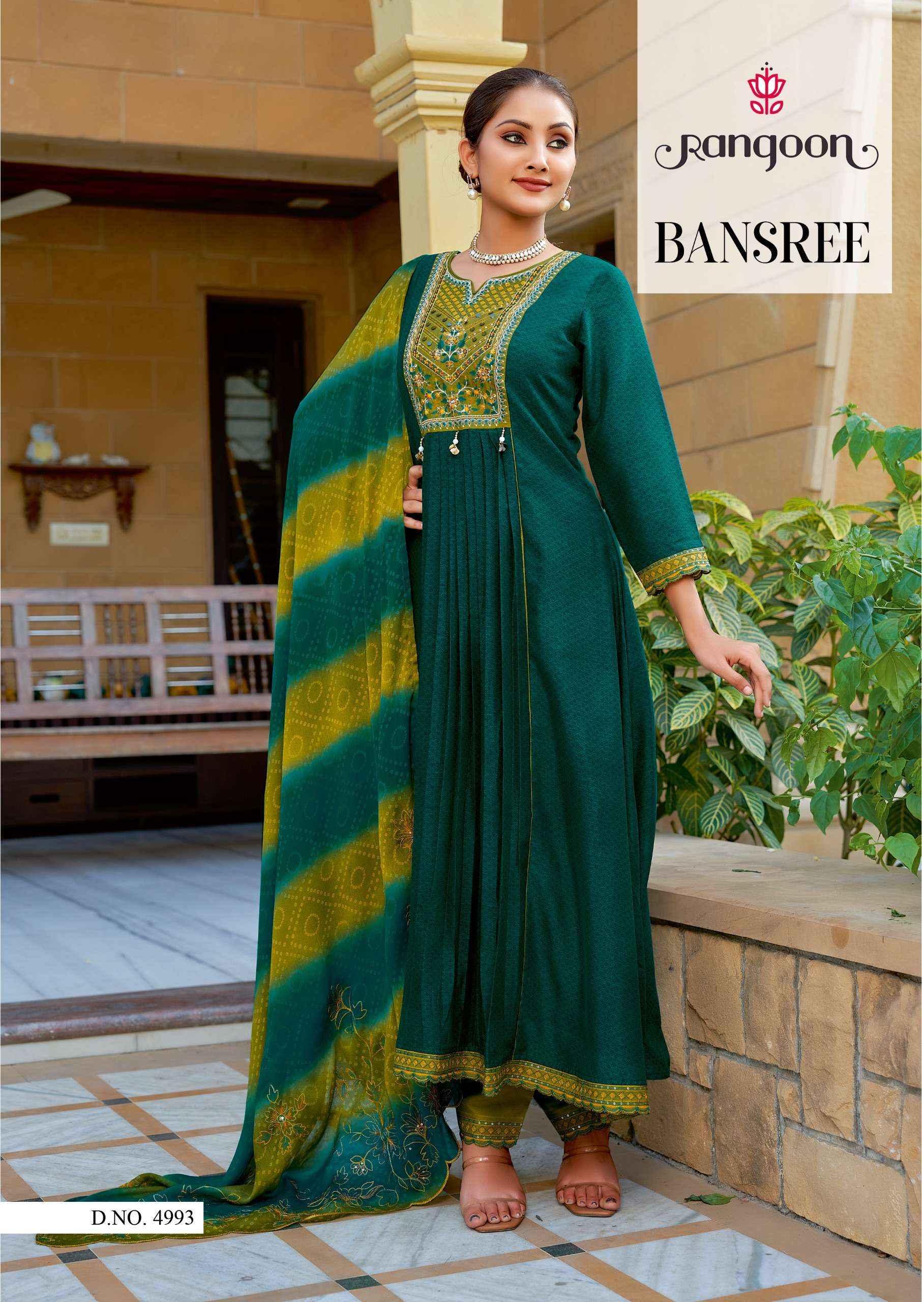 RANGOON BANSREE SILK DESIGNER NAIRA CUT PATTERN SUIT ( 4 PCS CATALOG )