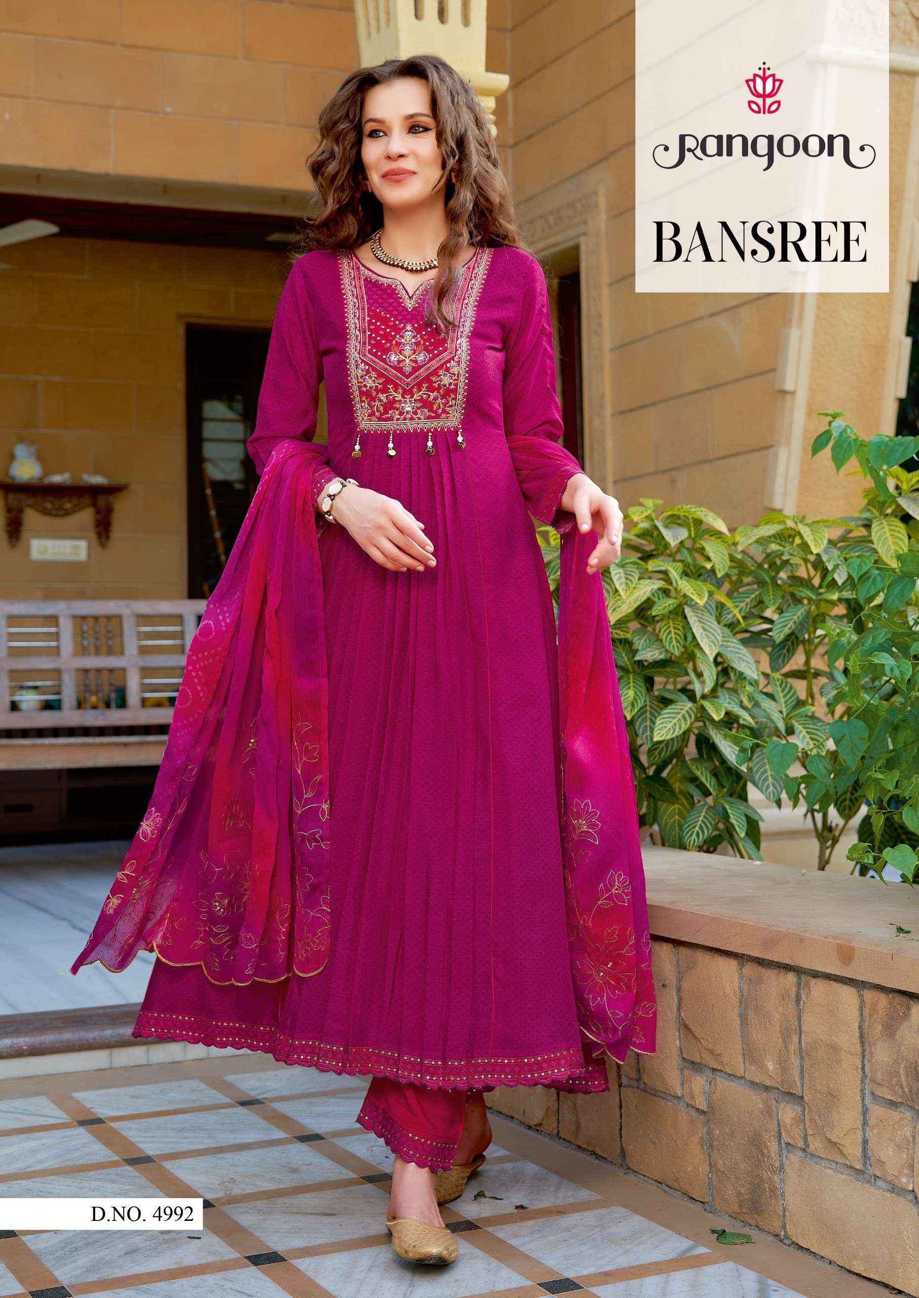 RANGOON BANSREE SILK DESIGNER NAIRA CUT PATTERN SUIT ( 4 PCS CATALOG )