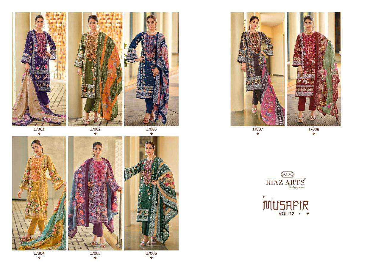 RIAZ ARTS MUSAFIR VOL 12 LAWN COTTON DESIGNER SUITS ( 8 PCS CATALOG )