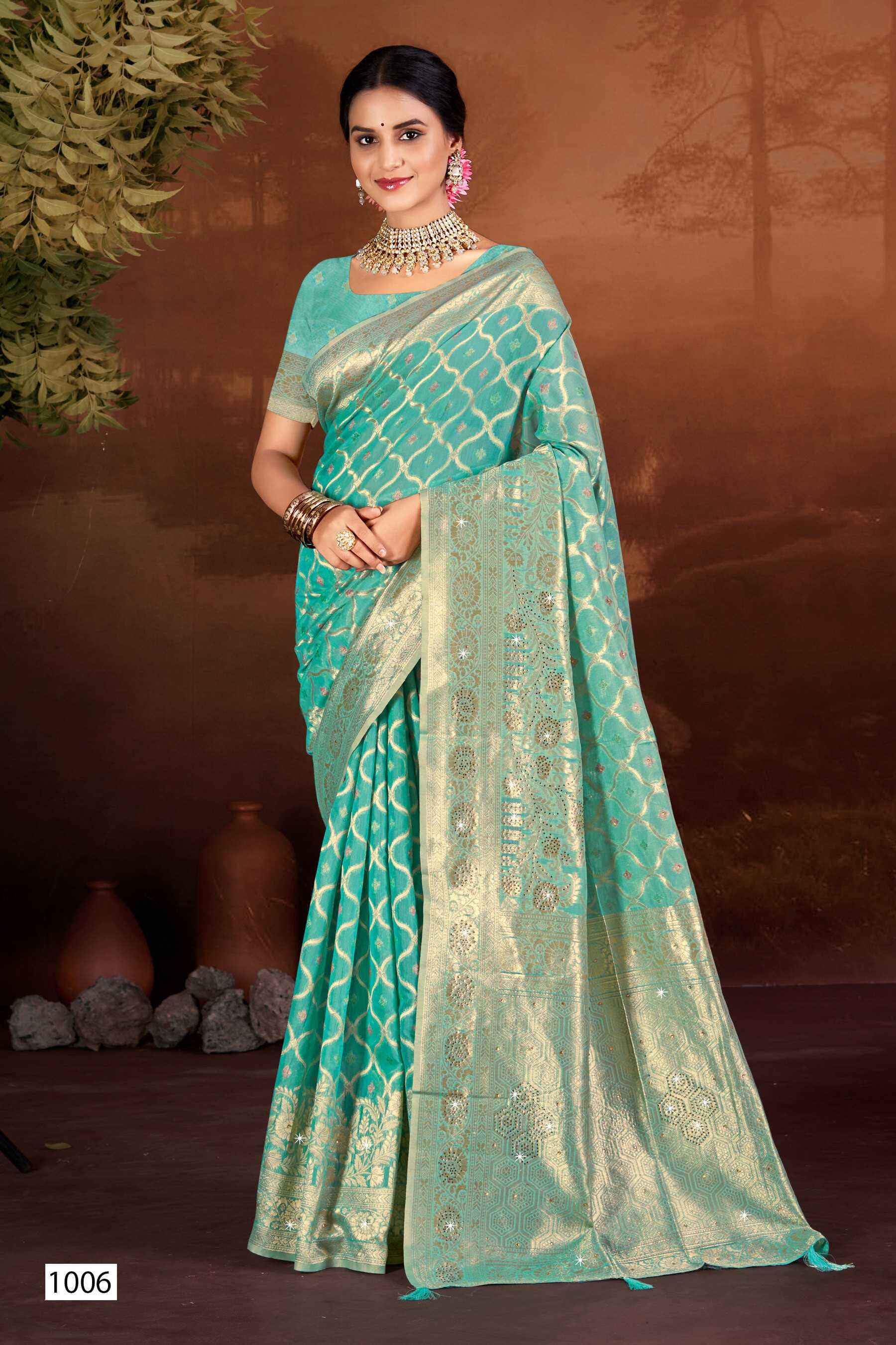 Saroj Sakshi swarovski vol.3 linen saree ( 6 pcs catalog )