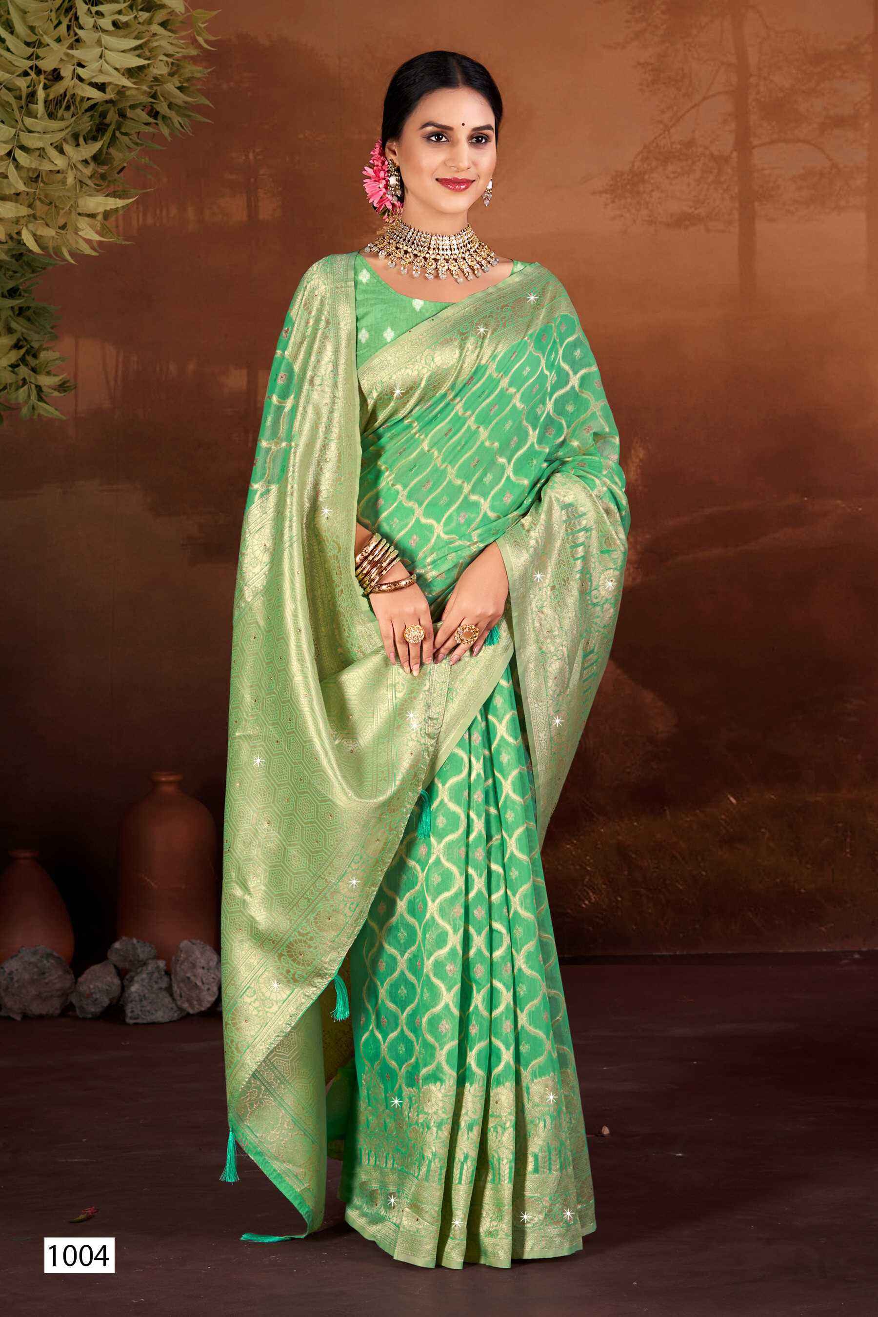 Saroj Sakshi swarovski vol.3 linen saree ( 6 pcs catalog )