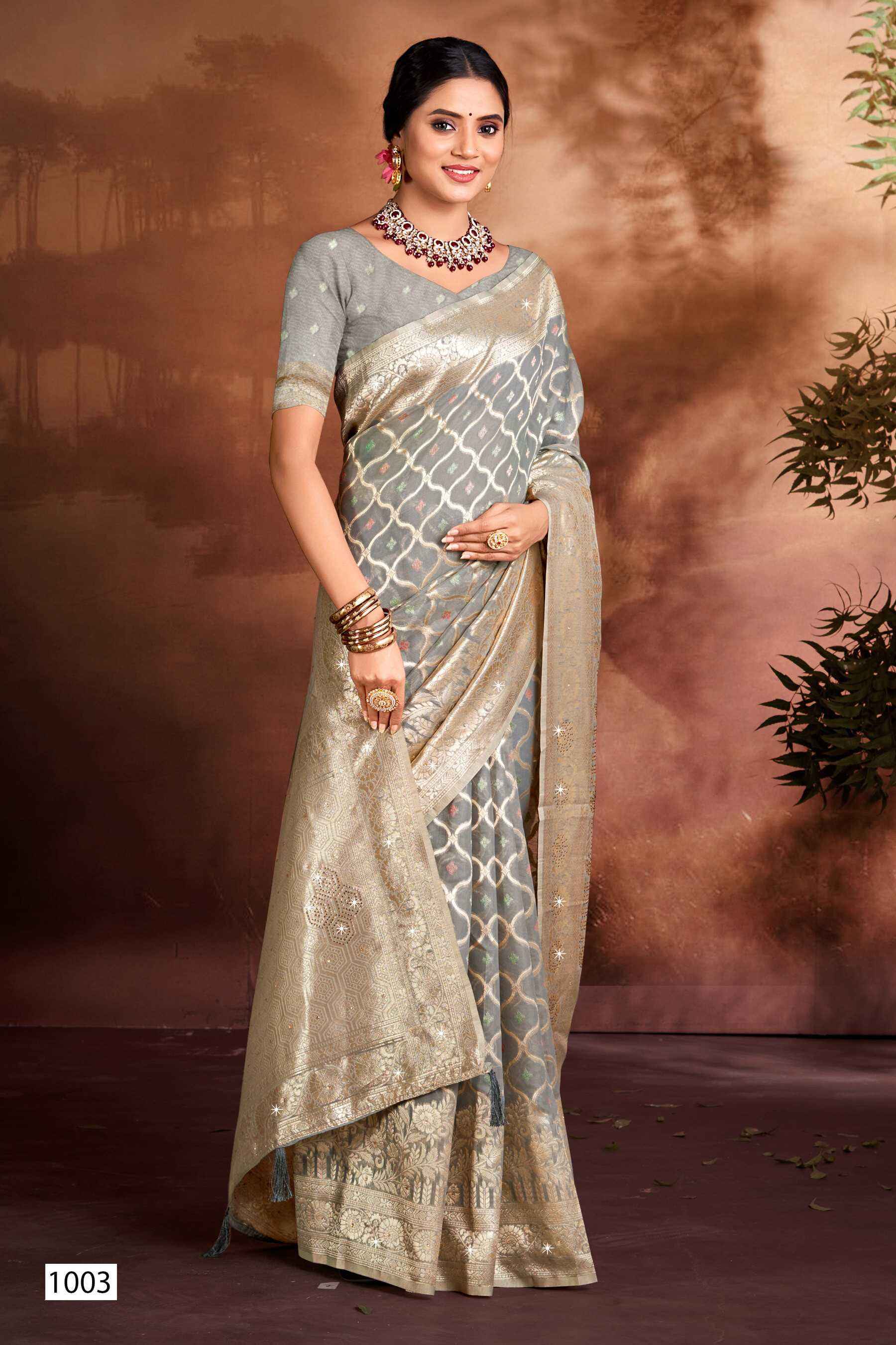 Saroj Sakshi swarovski vol.3 linen saree ( 6 pcs catalog )