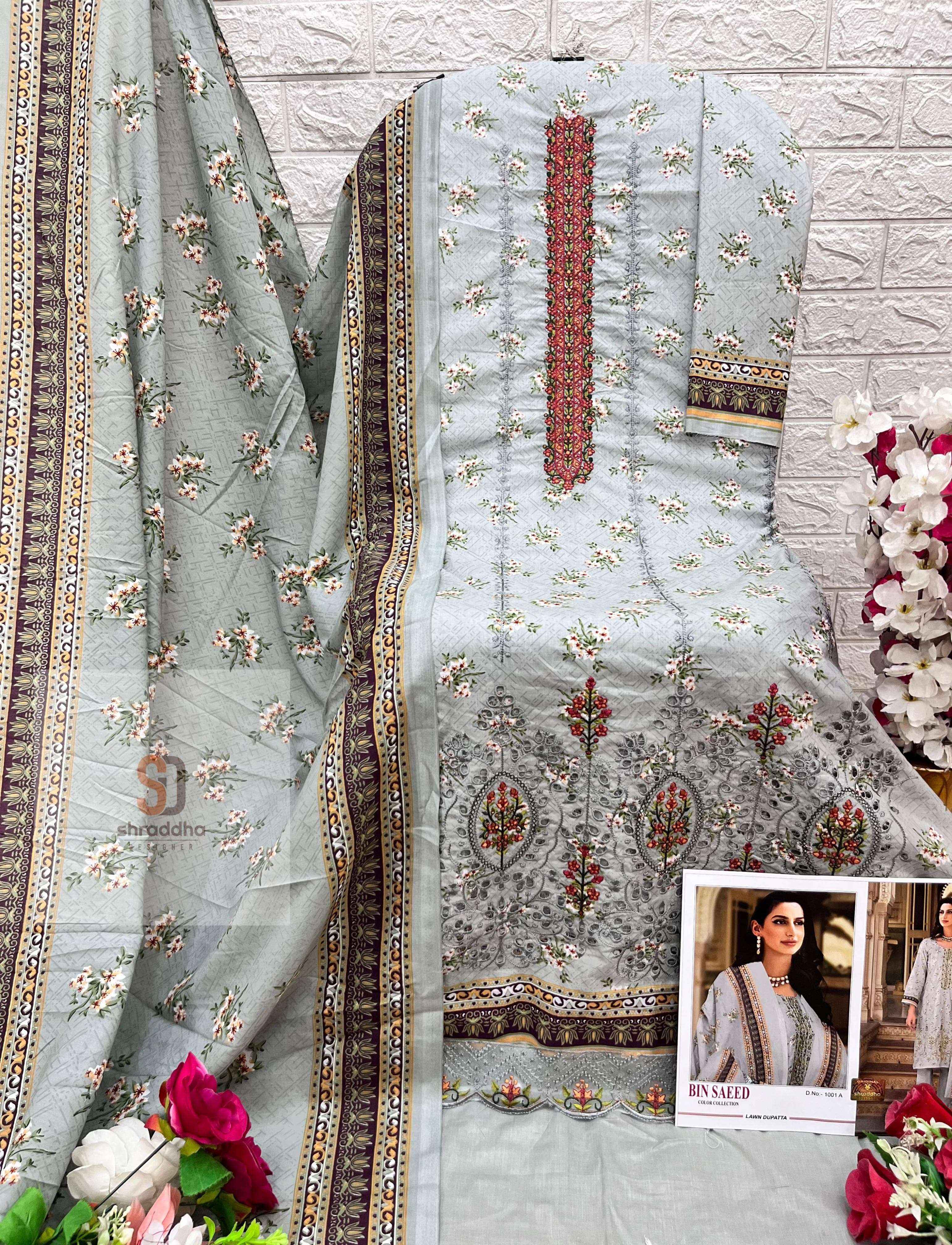 SHARADDHA DESIGNER BIN SAEED COLOUR COLLECTION COTTON WORK SUIT ( 4 PCS CATALOG ) 