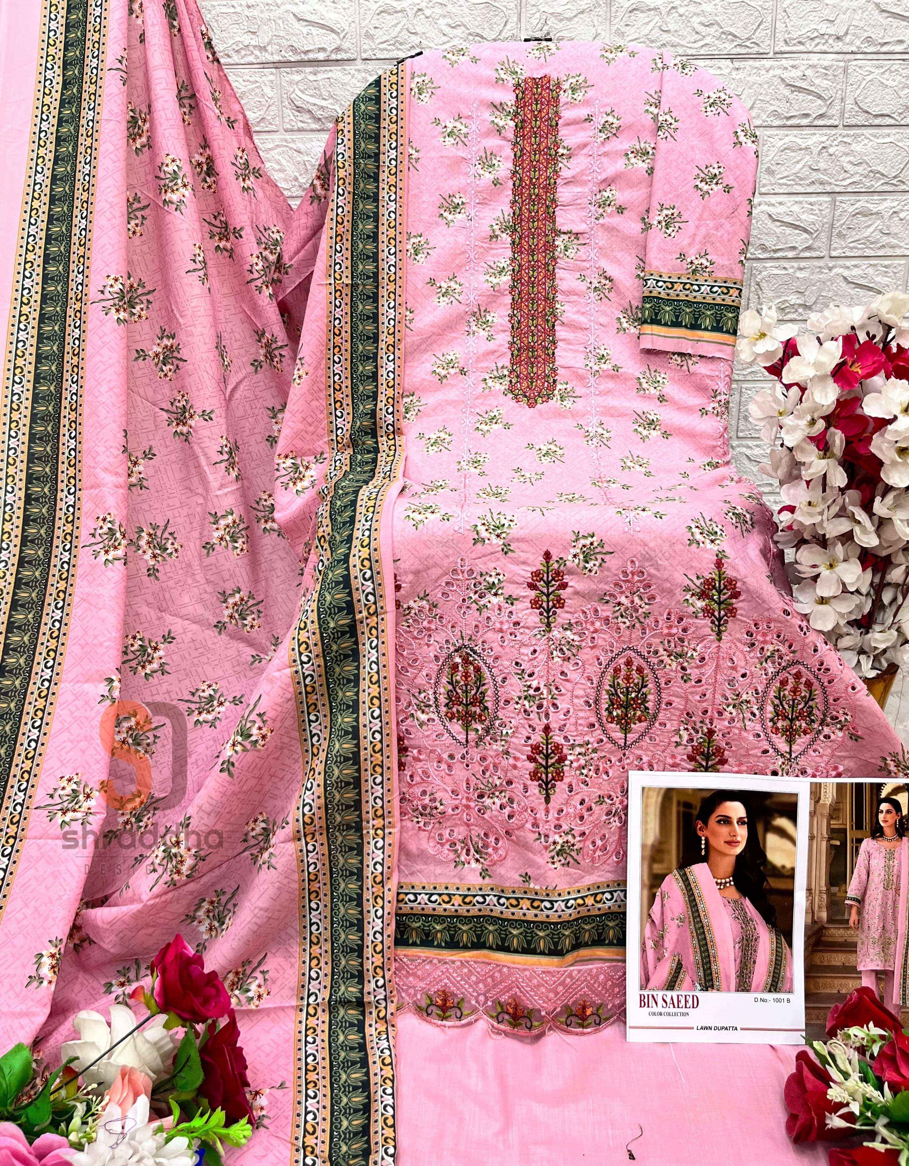 SHARADDHA DESIGNER BIN SAEED COLOUR COLLECTION COTTON WORK SUIT ( 4 PCS CATALOG ) 