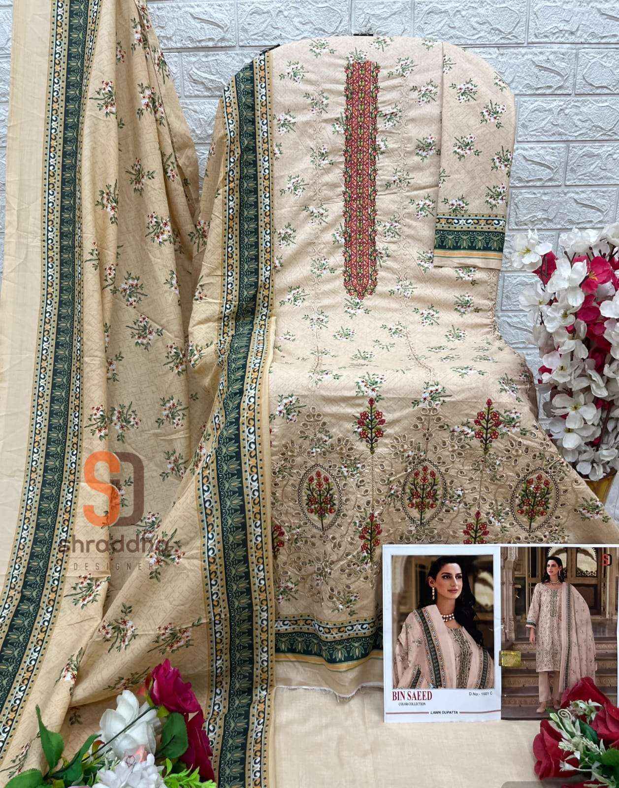 SHARADDHA DESIGNER BIN SAEED COLOUR COLLECTION COTTON WORK SUIT ( 4 PCS CATALOG ) 