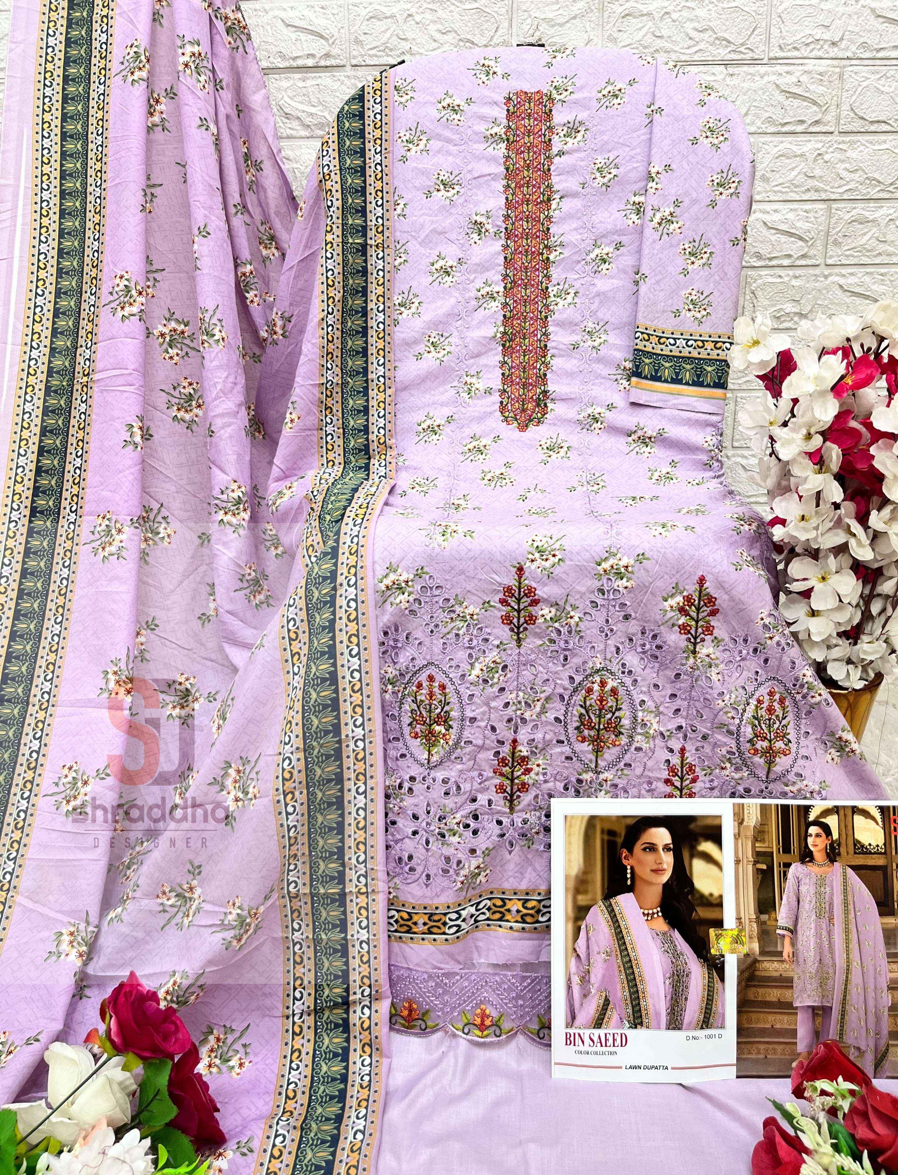 SHARADDHA DESIGNER BIN SAEED COLOUR COLLECTION COTTON WORK SUIT ( 4 PCS CATALOG ) 