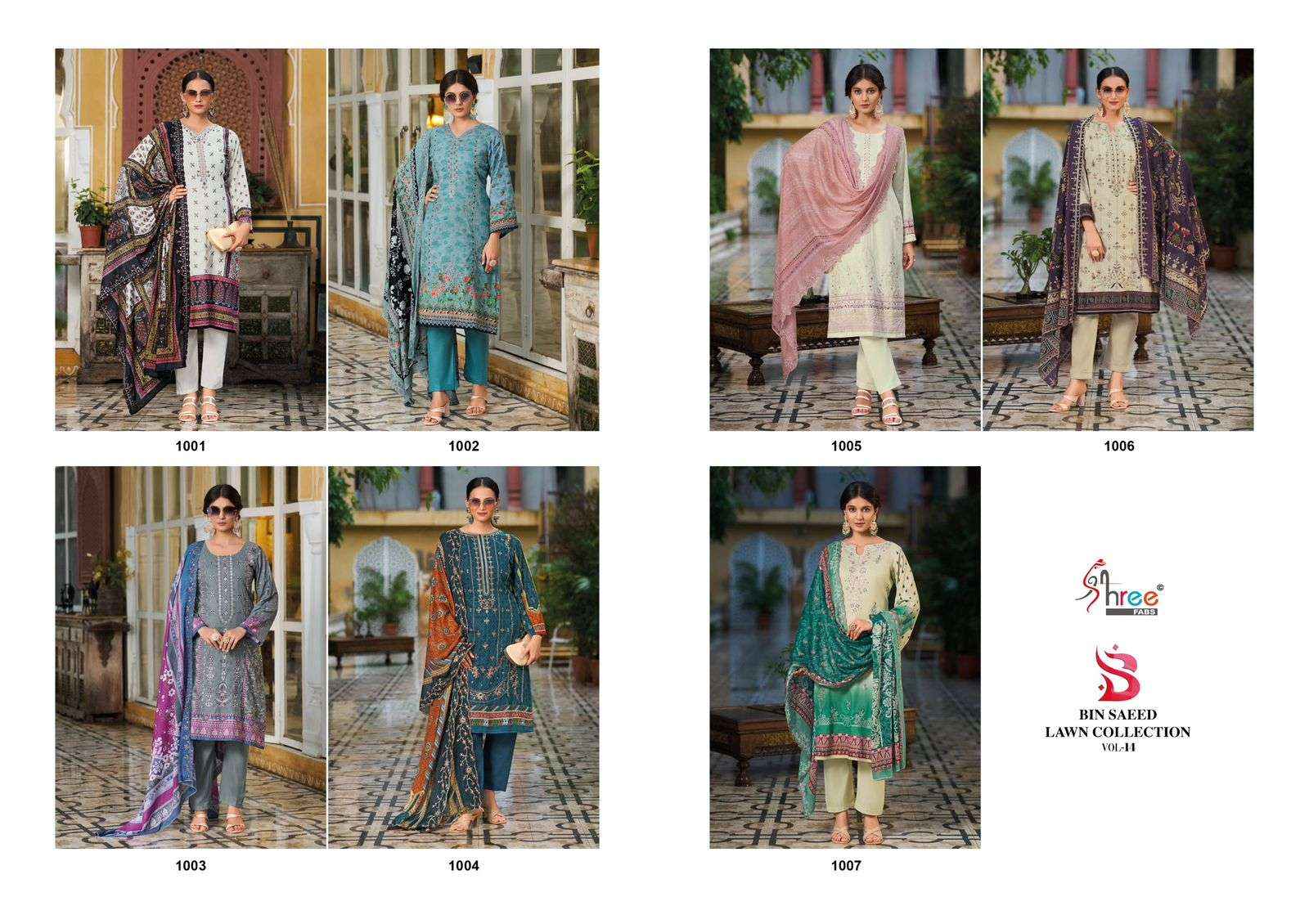 SHREE FABS BIN SAEED LAWN COLLECTION VOL 14 COTTON DRESS MATERIAL ( 7 PCS CATALOG )