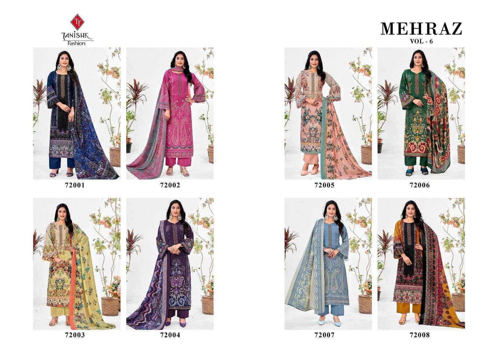 TANISHK FASHION MEHRAAZ VOL 6 COTTON FANCY WORK DRESS MATERIAL ( 8 PCS CATALOG )
