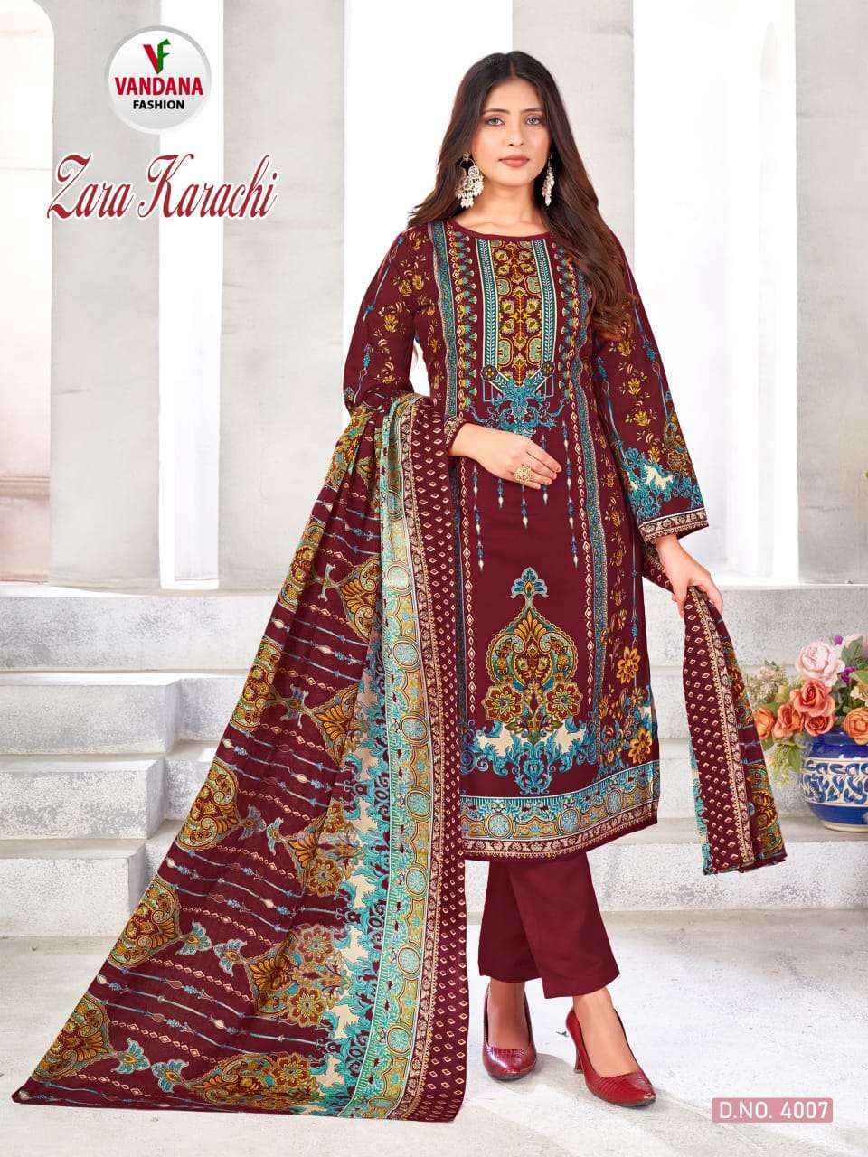 VANDANA FASHION ZARA KARACHI VOL 4 COTTON PRINT SALWAR KAMEEZ ( 10 PCS CATALOG )