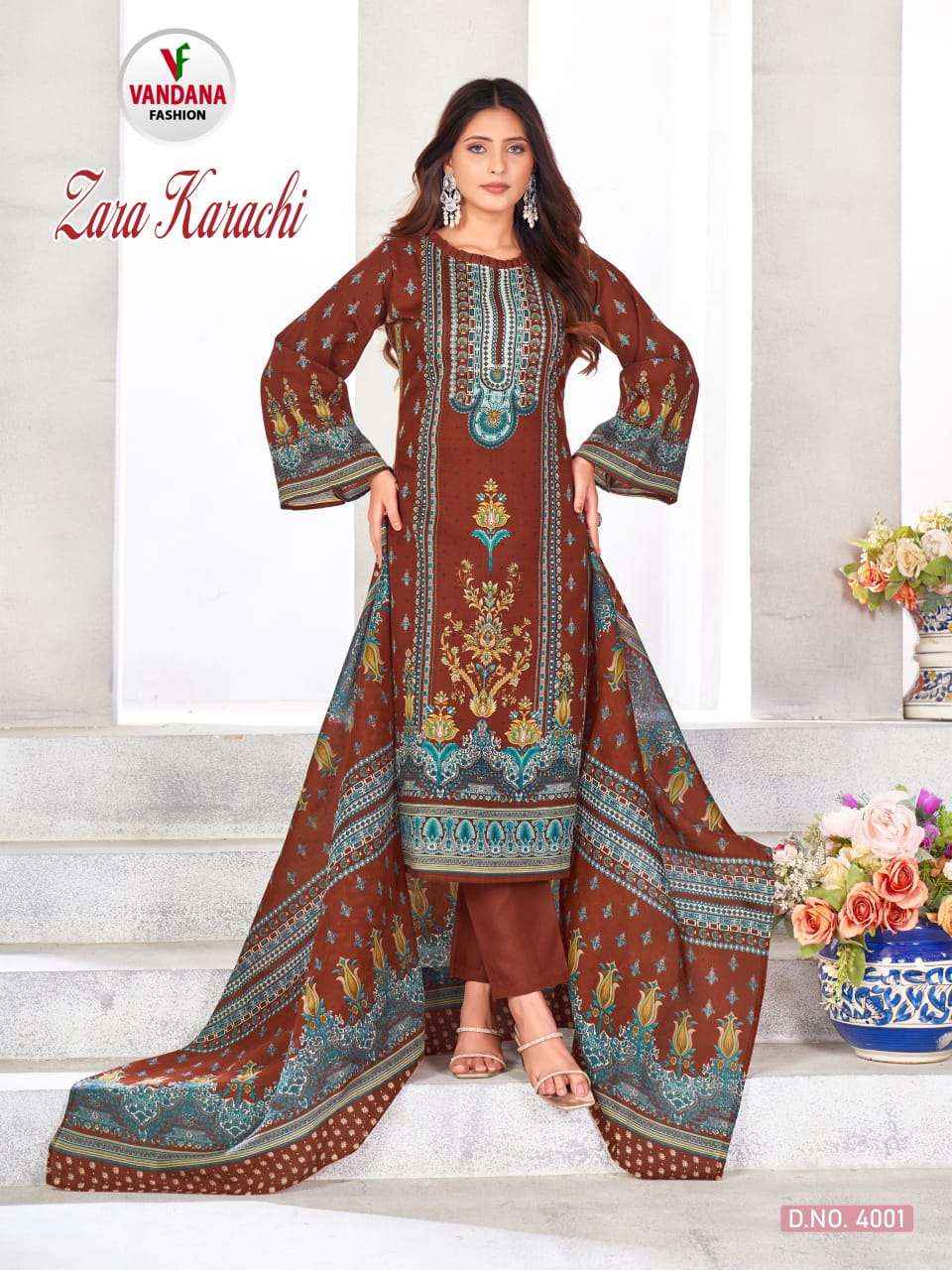 VANDANA FASHION ZARA KARACHI VOL 4 COTTON PRINT SALWAR KAMEEZ ( 10 PCS CATALOG )