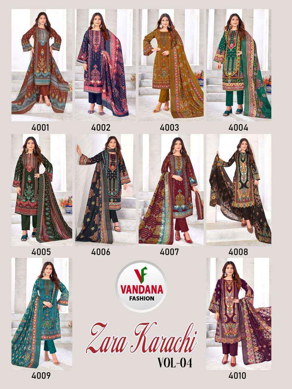 VANDANA FASHION ZARA KARACHI VOL 4 COTTON PRINT SALWAR KAMEEZ ( 10 PCS CATALOG )