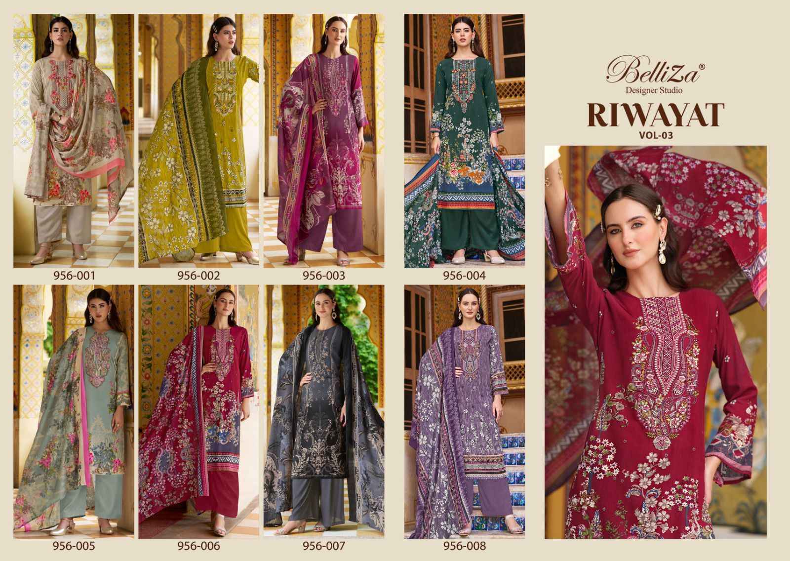 Belliza Designer Riwayat Vol 3 Viscose Rayon Salwar Kameez At Wholesale Price ( 8 pcs catalog )