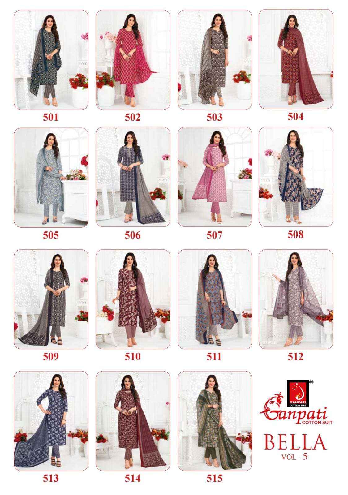 GANPATI BELLA VOL 5 COTTON SALWAR SUIT WHOLESALE PRICE ONLINE ( 15 PCS CATALOG )