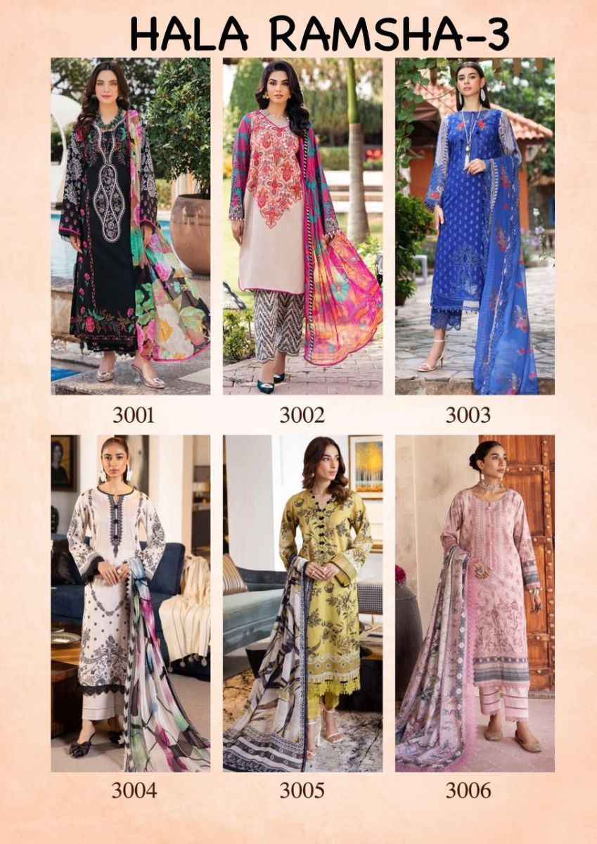 Hala Ramsha Vol-3 Cotton Ladies Dress Material Wholesale ( 6 pc Cataloge )