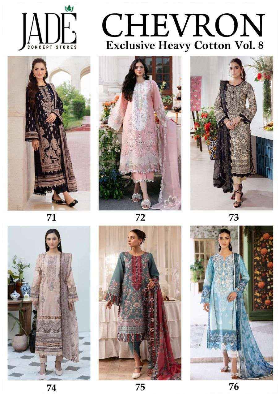 JADE CHEVRON EXCLUSIVE HEAVY COTTON VOL 8 LAWN COTTON PAKISTANI SUIT ( 6 PCS CATALOG )