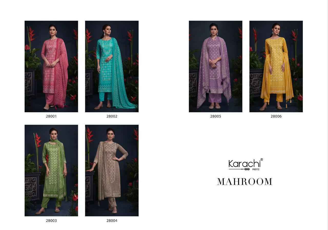 Kesar Karachi Prints Mahroom Viscose Wholesale Dress Material ( 6 pcs Catalogue )