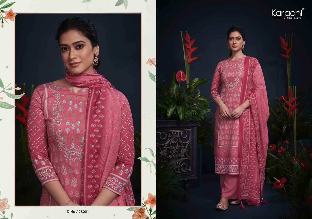 Kesar Karachi Prints Mahroom Viscose Wholesale Dress Material ( 6 pcs Catalogue )