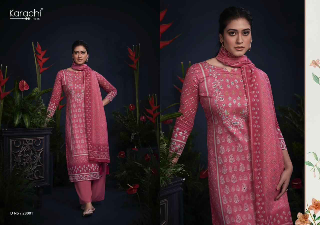 Kesar Karachi Prints Mahroom Viscose Wholesale Dress Material ( 6 pcs Catalogue )