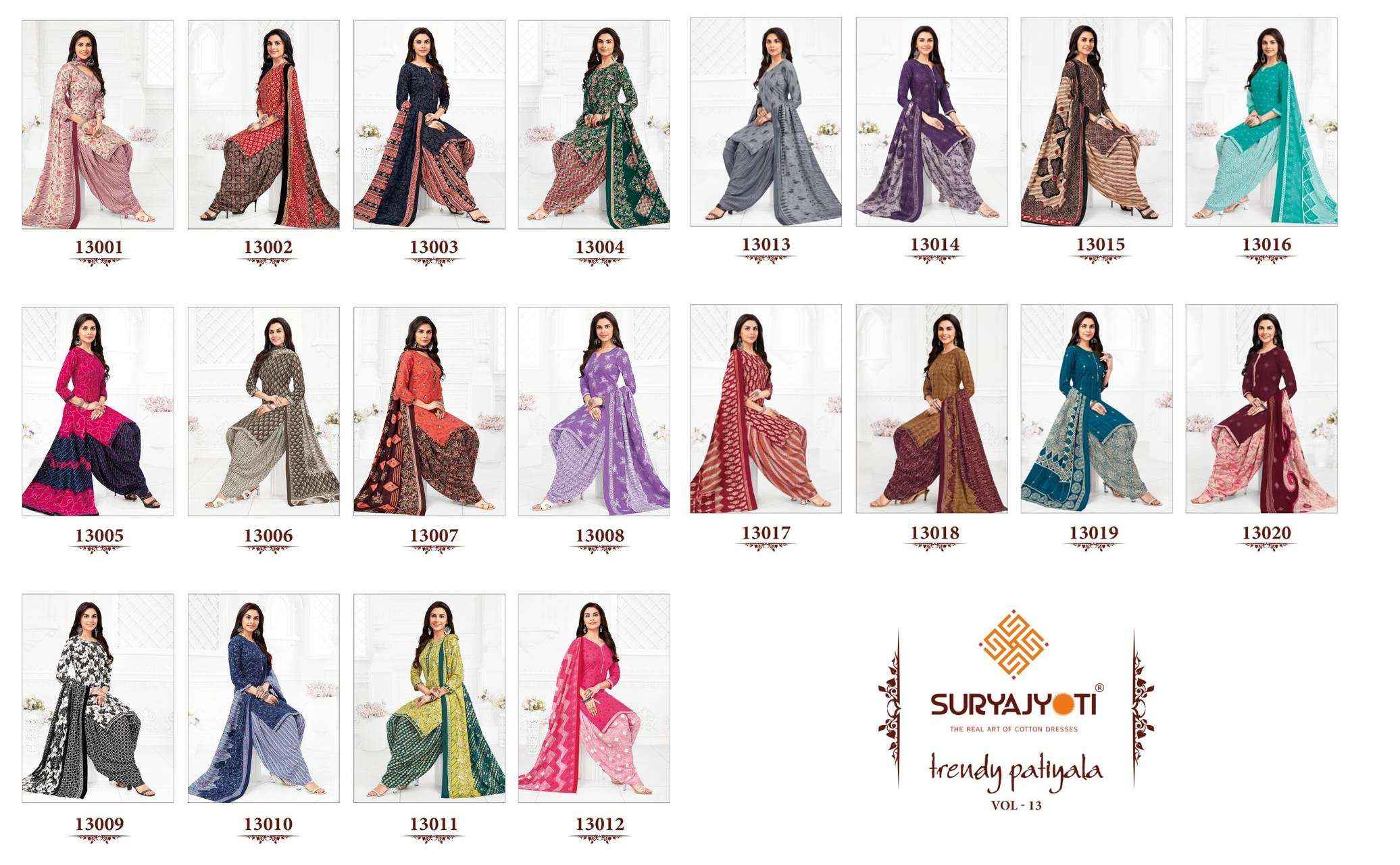 SURYAJYOTI TRENDY PATIYALA VOL 13 COTTON WHOLESALE SALWAR KAMEEZ ( 20 PCS CATALOG )