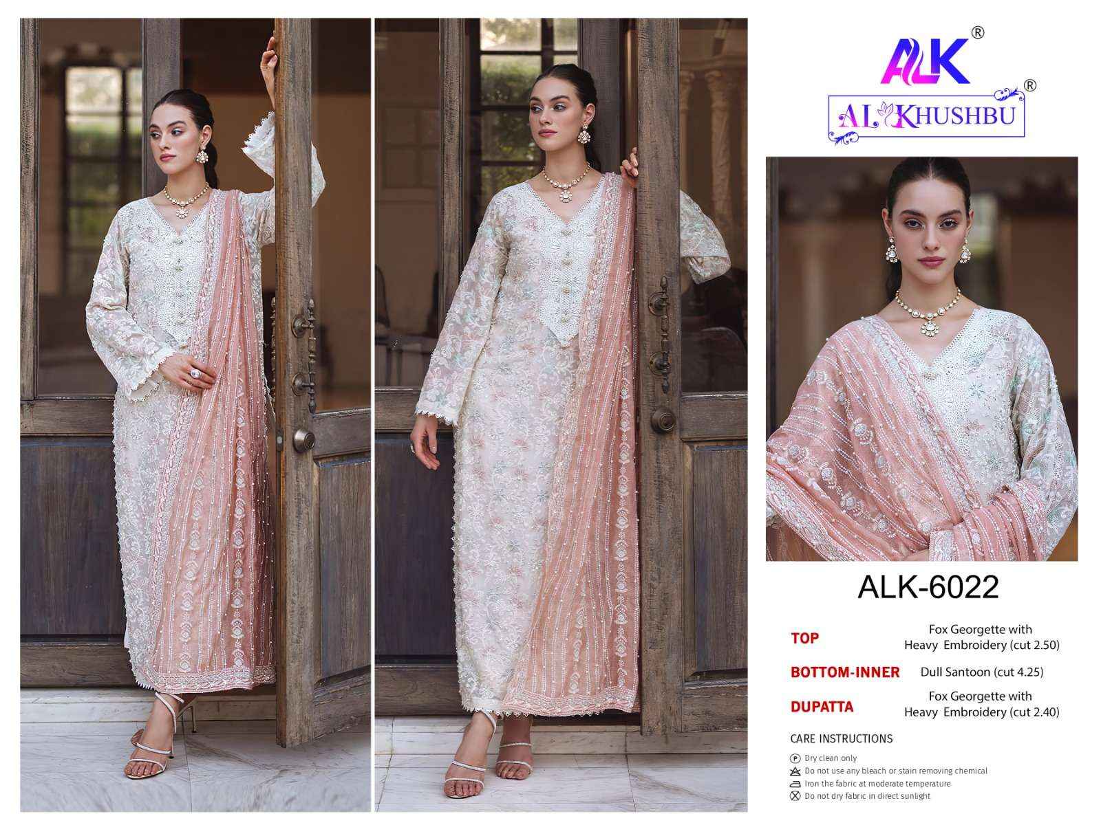 AL KHUSHBU DESIGN NO - 6021-22-23 GEORGETTE HEAVY EMBROIDERED PAKISTANI SUIT ( 3 PCS SET )