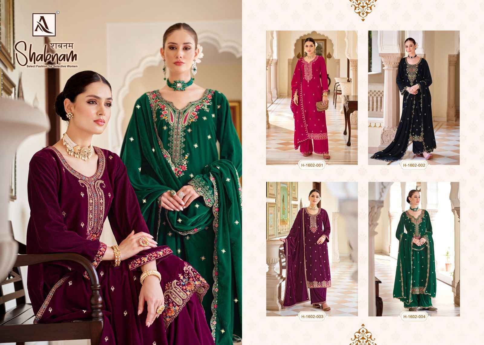 Alok Shabnam Velvet wholesale Dress Material 4 pcs Catalogue 