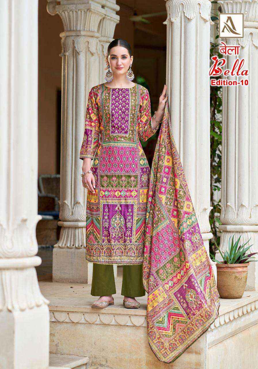 ALOK SUITS BELLA VOL 10 MUSLIN SALWAR KAMEEZ AT WHOLESALE PRICE ( 6 PCS CATALOG )