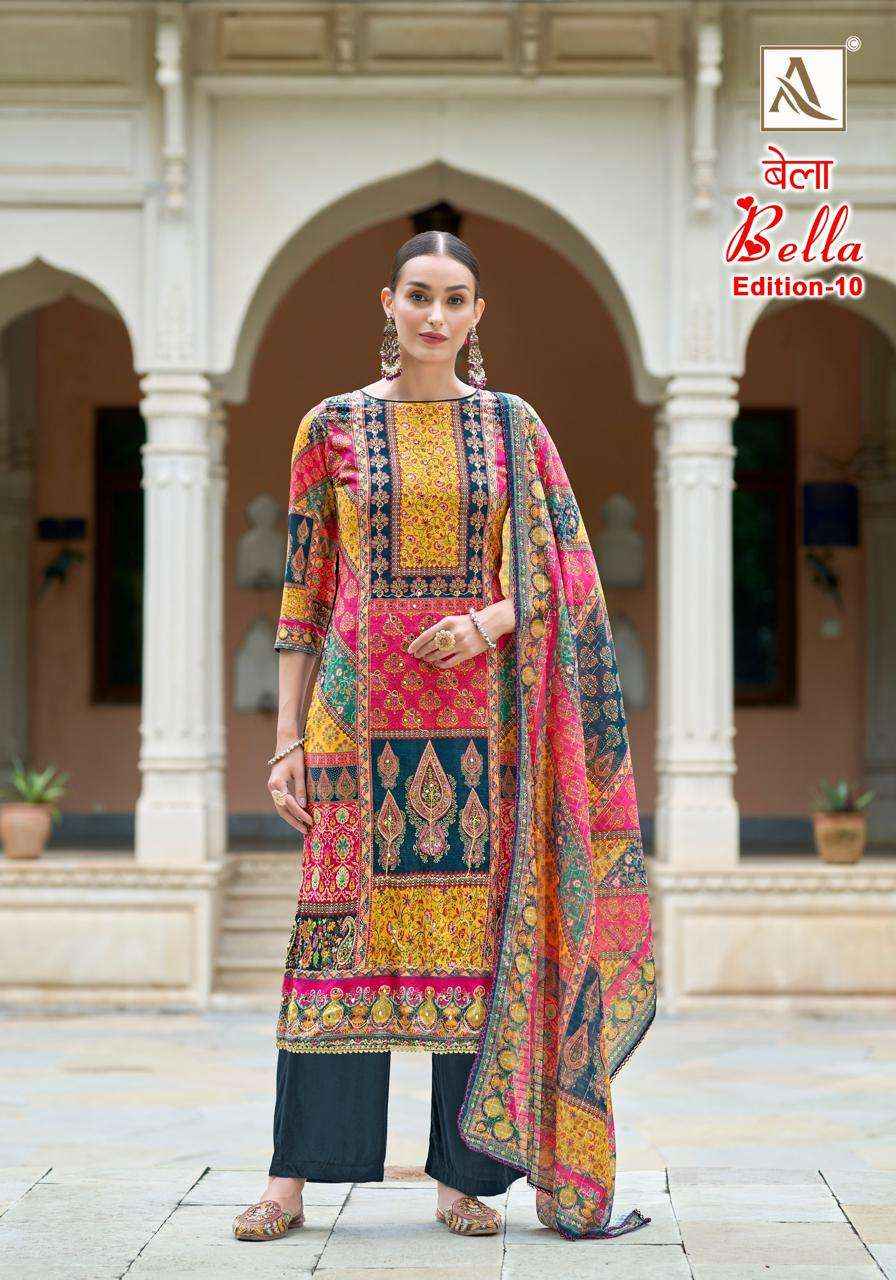 ALOK SUITS BELLA VOL 10 MUSLIN SALWAR KAMEEZ AT WHOLESALE PRICE ( 6 PCS CATALOG )