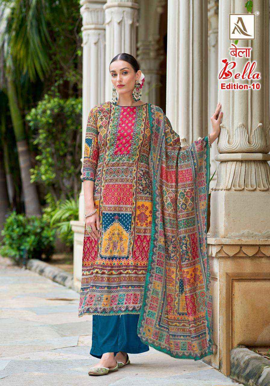 ALOK SUITS BELLA VOL 10 MUSLIN SALWAR KAMEEZ AT WHOLESALE PRICE ( 6 PCS CATALOG )