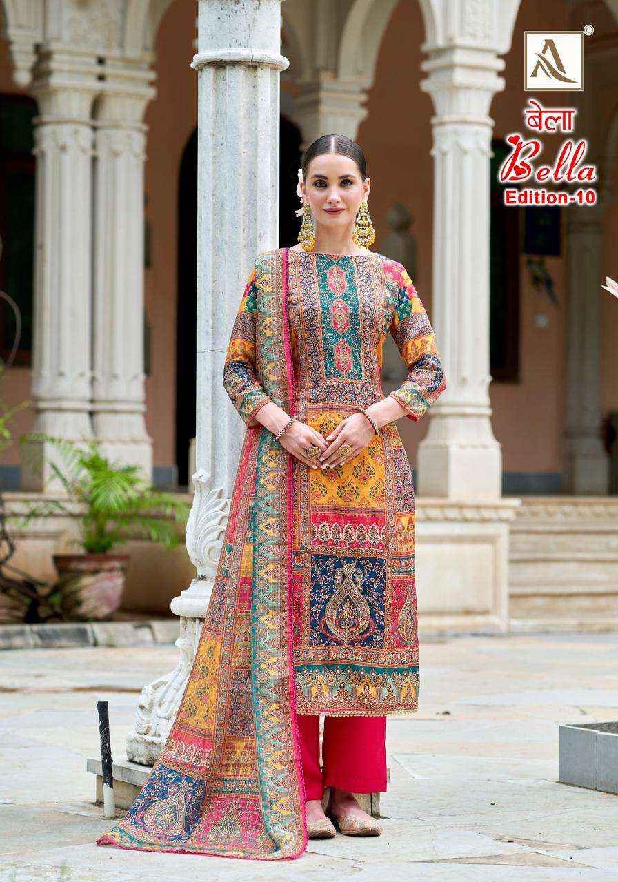 ALOK SUITS BELLA VOL 10 MUSLIN SALWAR KAMEEZ AT WHOLESALE PRICE ( 6 PCS CATALOG )