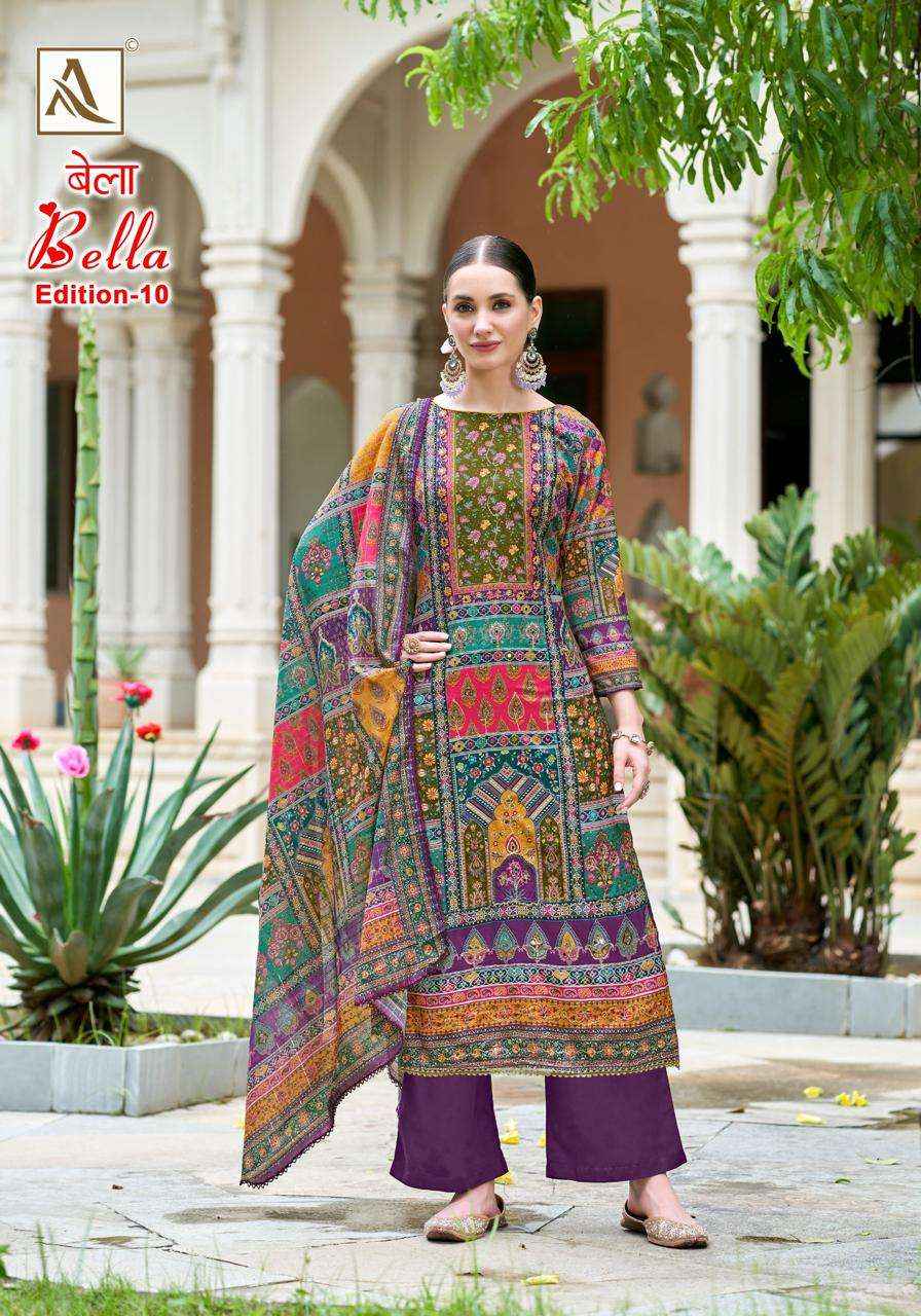 ALOK SUITS BELLA VOL 10 MUSLIN SALWAR KAMEEZ AT WHOLESALE PRICE ( 6 PCS CATALOG )