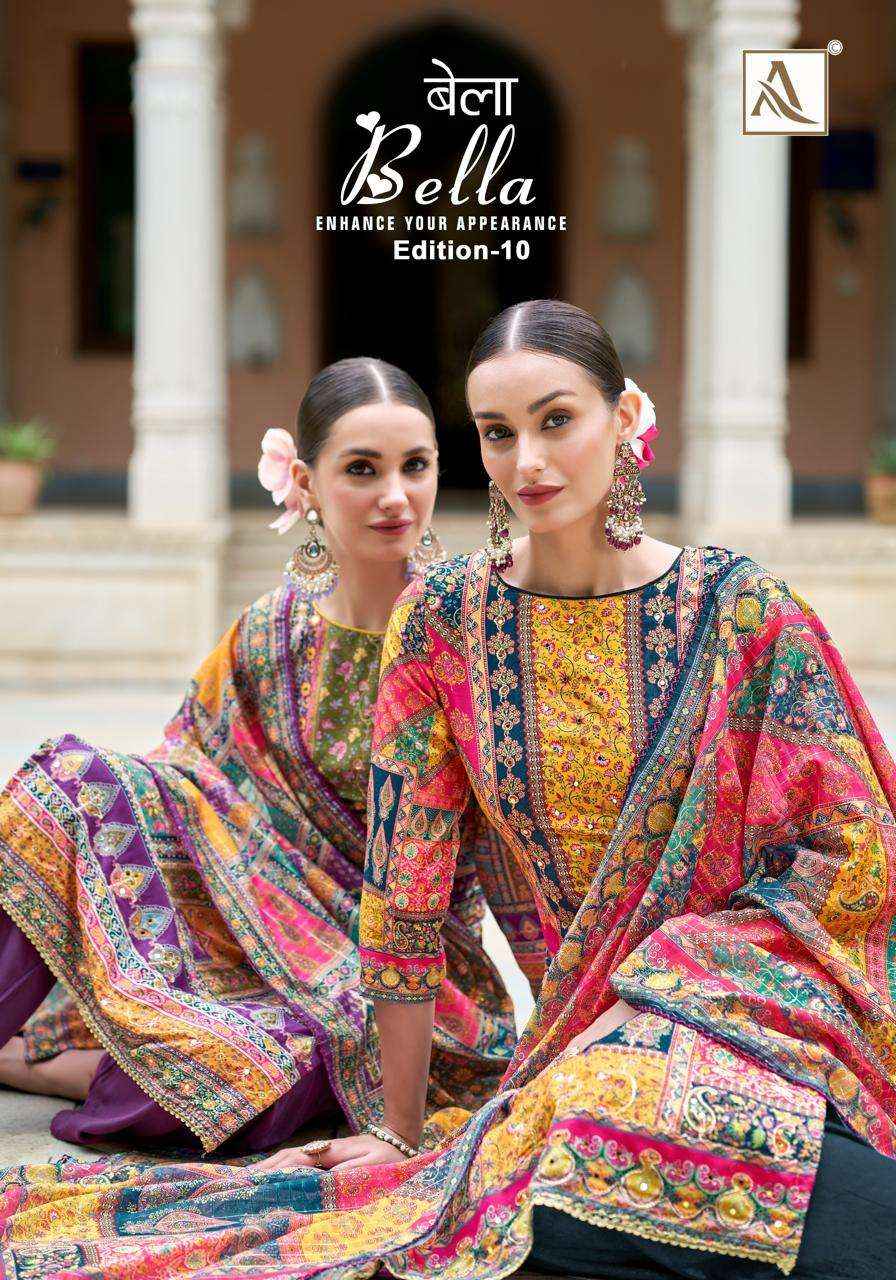 ALOK SUITS BELLA VOL 10 MUSLIN SALWAR KAMEEZ AT WHOLESALE PRICE ( 6 PCS CATALOG )