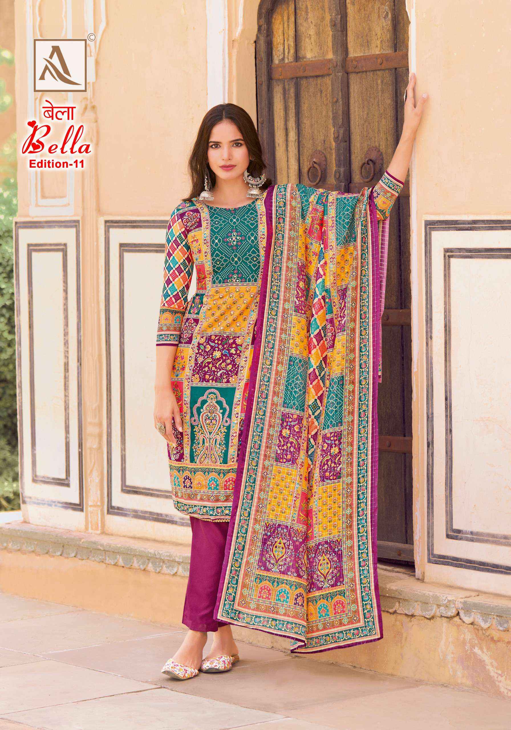 ALOK SUITS BELLA VOL 11 MUSLIN SALWAR KAMEEZ WHOLESALE SURAT ( 6 PCS CATALOG )