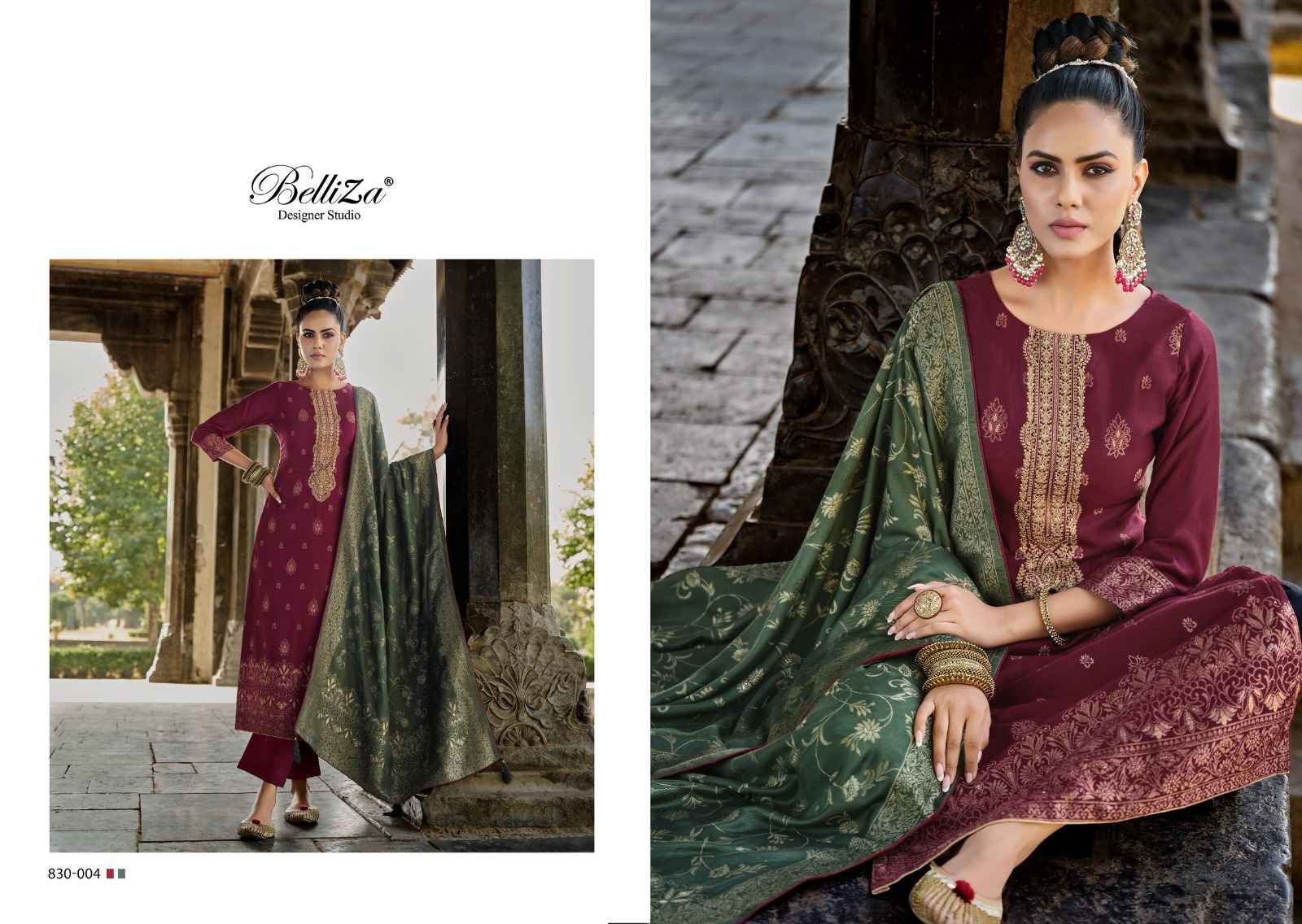 BELLIZA DESIGNER IZHAAR PASHMINA JACQUARD SALWAR KAMEEZ (6 PPCS CATALOG )