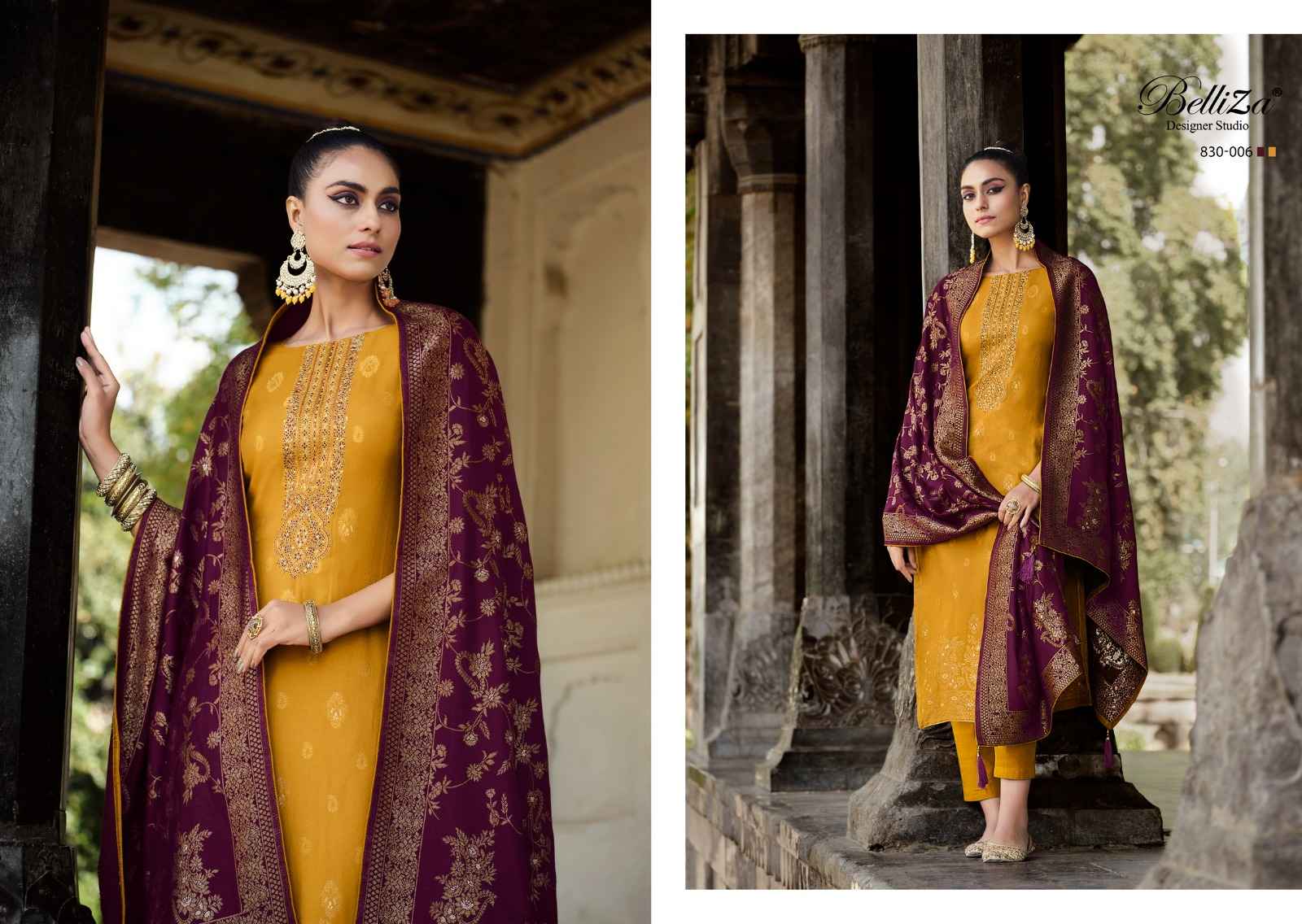 BELLIZA DESIGNER IZHAAR PASHMINA JACQUARD SALWAR KAMEEZ (6 PPCS CATALOG )