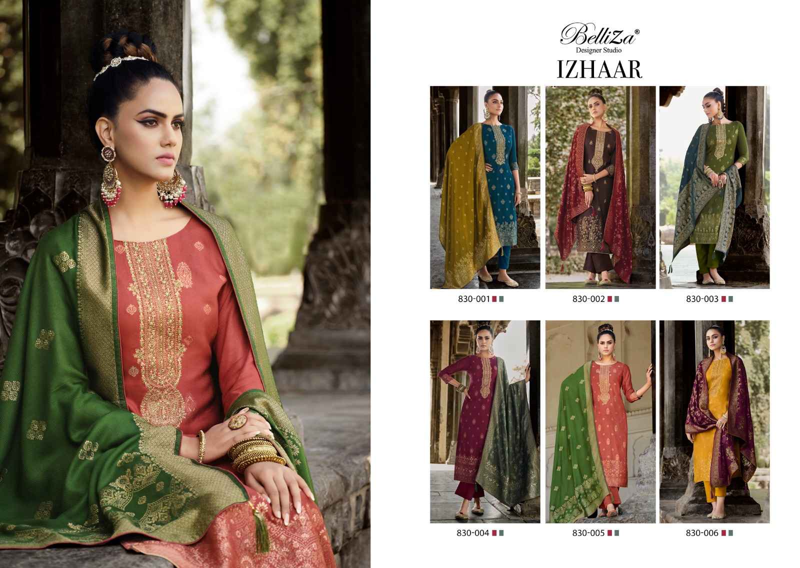 BELLIZA DESIGNER IZHAAR PASHMINA JACQUARD SALWAR KAMEEZ (6 PPCS CATALOG )