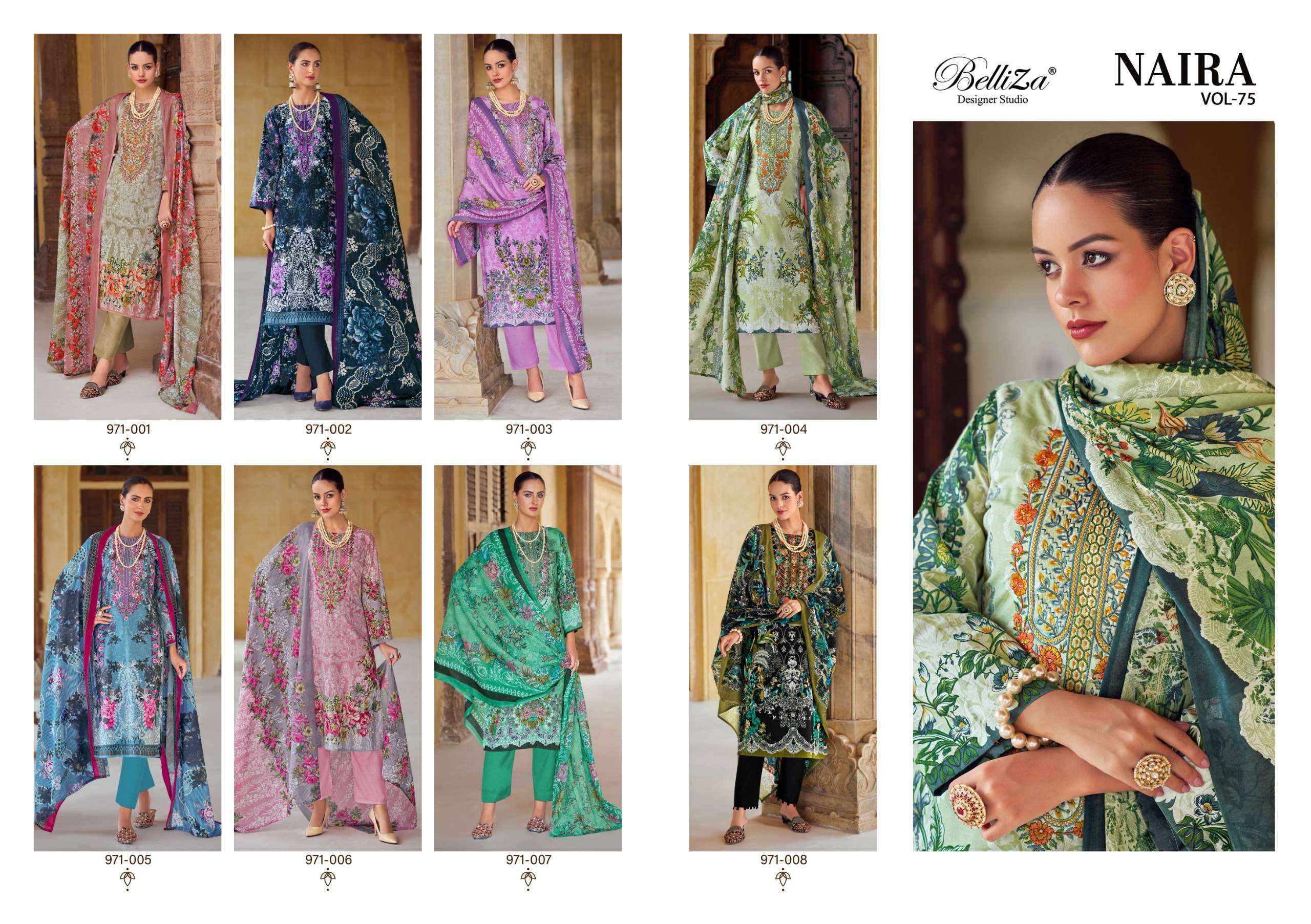 BELLIZA DESIGNER NAIRA VOL 75 WHOLESALE LADIES COTTON DRESS MATERIAL ( 8 PCS CATALOG )