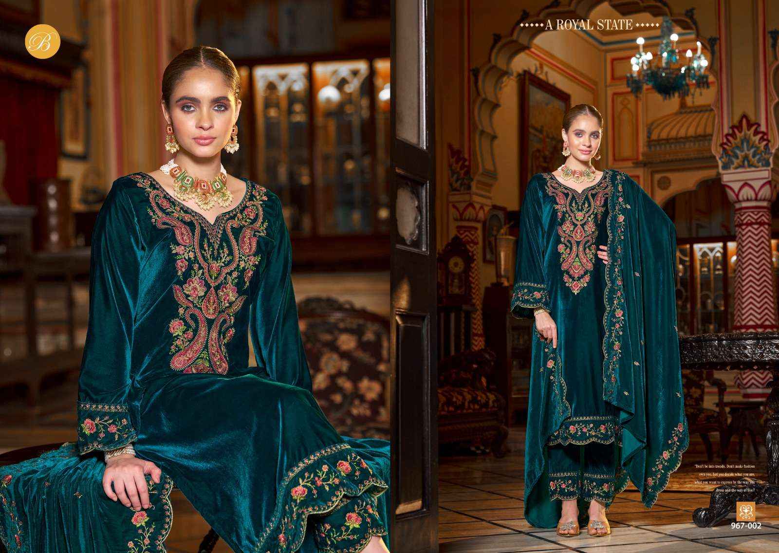 BELLIZA DESIGNER STUDIO GULZAAR VELVET EMBROIDERY WORK SUIT ( 4 PCS CATALOG )