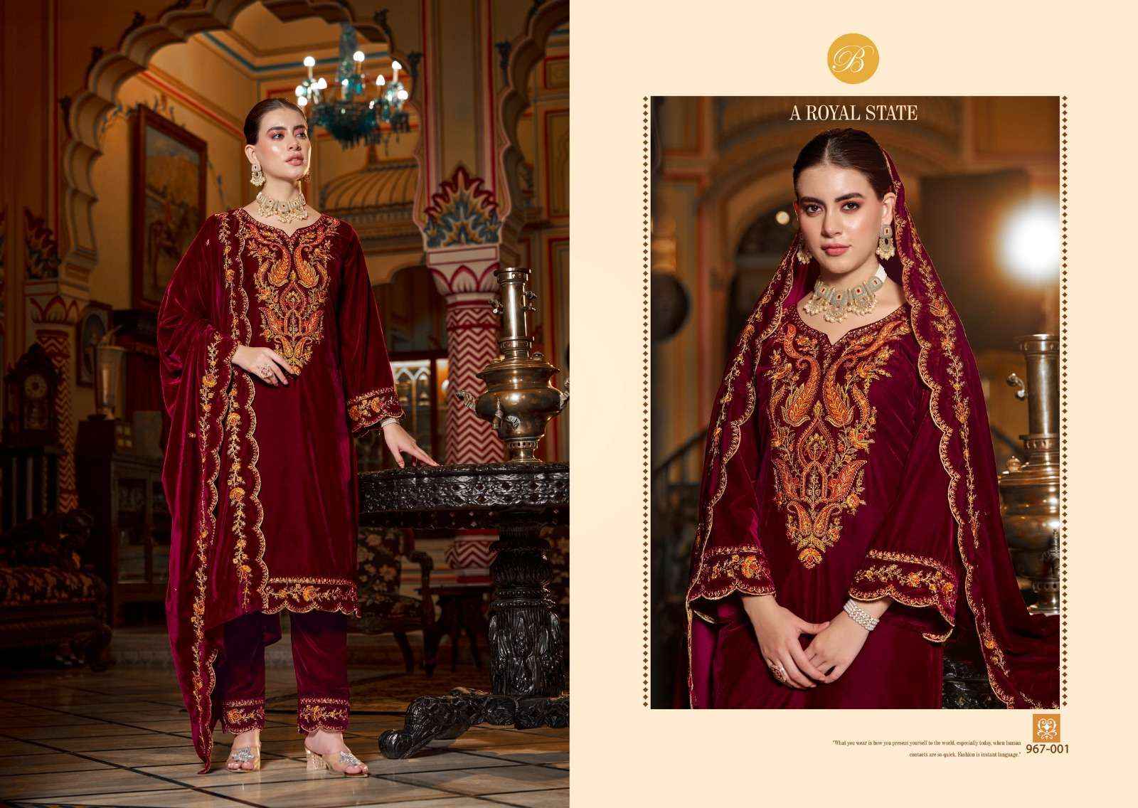 BELLIZA DESIGNER STUDIO GULZAAR VELVET EMBROIDERY WORK SUIT ( 4 PCS CATALOG )