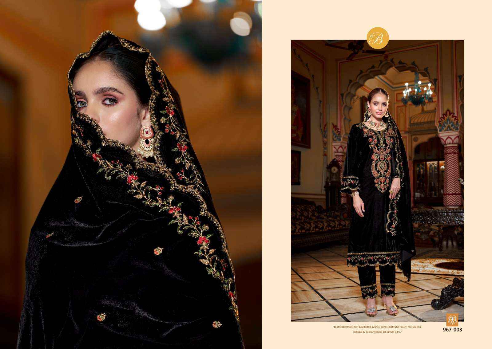 BELLIZA DESIGNER STUDIO GULZAAR VELVET EMBROIDERY WORK SUIT ( 4 PCS CATALOG )