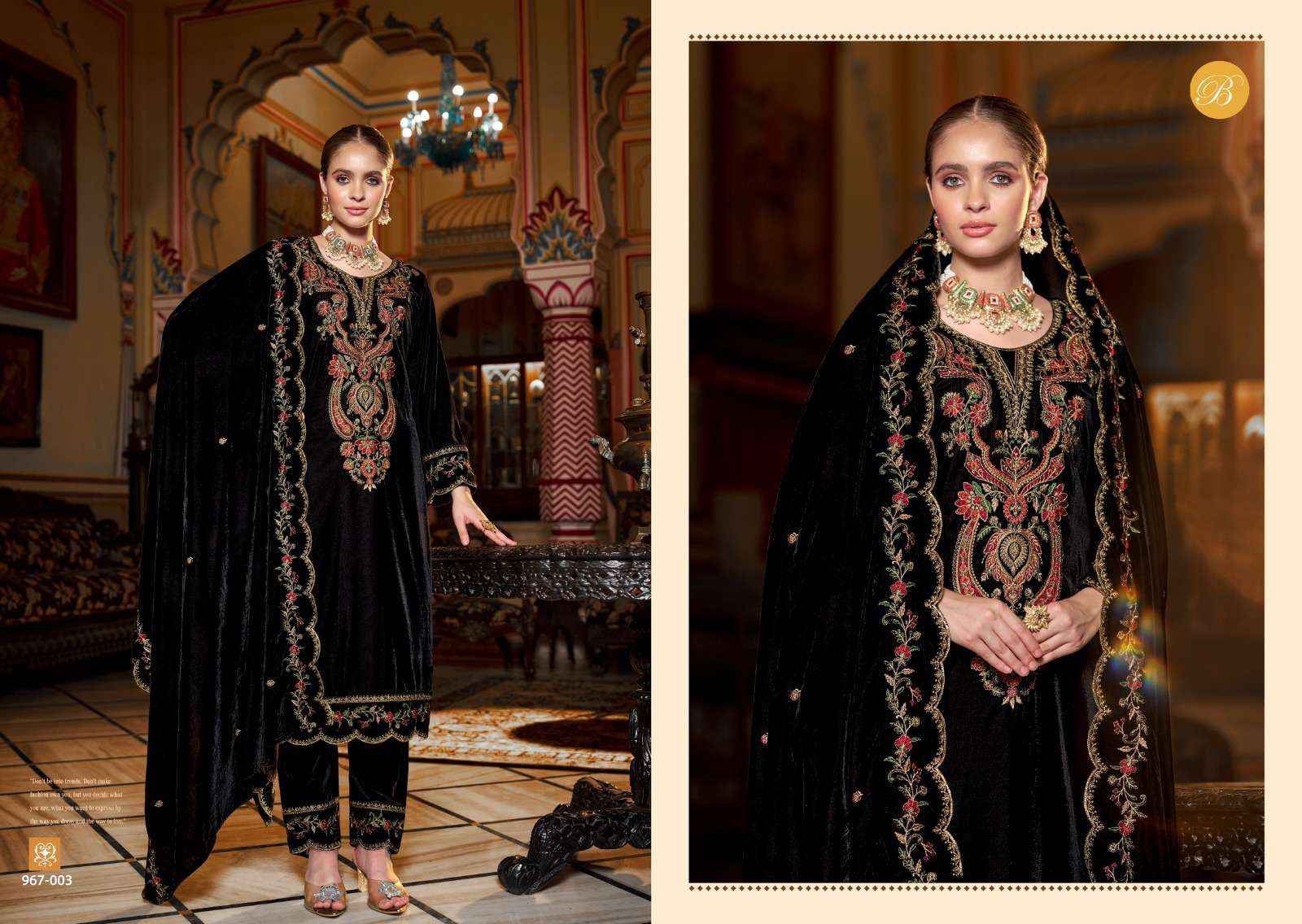 BELLIZA DESIGNER STUDIO GULZAAR VELVET EMBROIDERY WORK SUIT ( 4 PCS CATALOG )