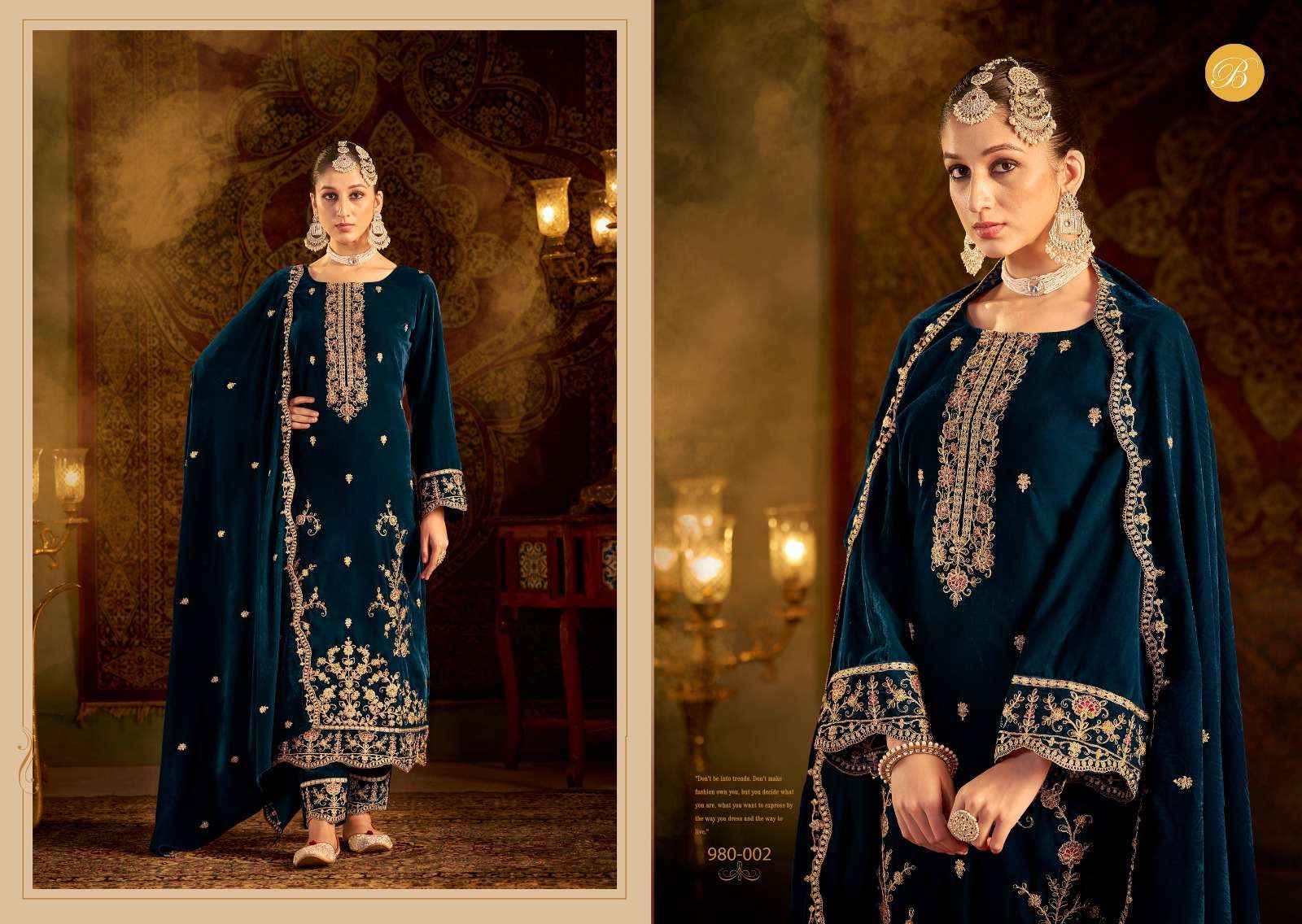 BELLIZA DESIGNER STUDIO KALAMKAARI VELVET SALWAR KAMEEZ ( 4 PCS CATALOG )