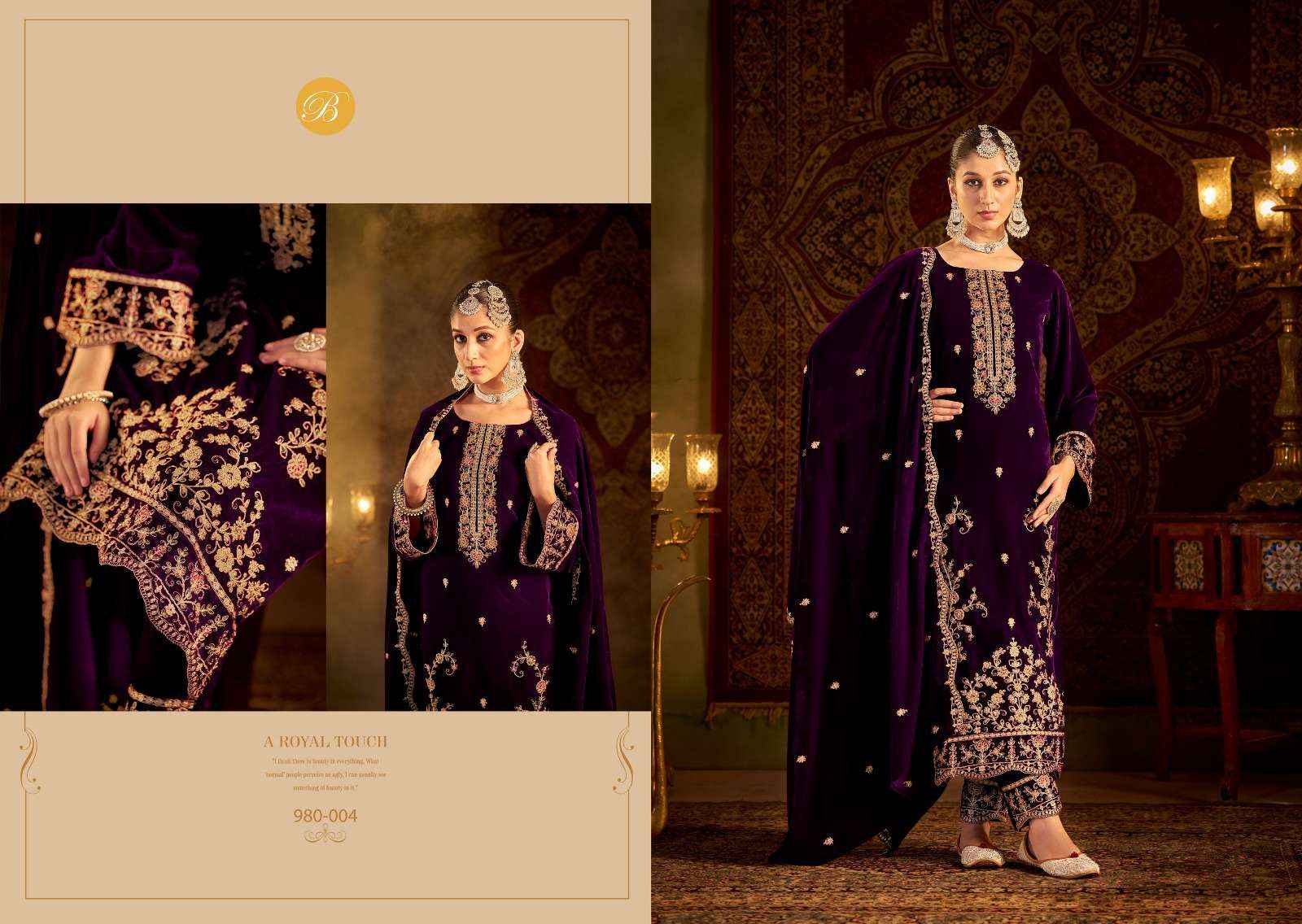 BELLIZA DESIGNER STUDIO KALAMKAARI VELVET SALWAR KAMEEZ ( 4 PCS CATALOG )