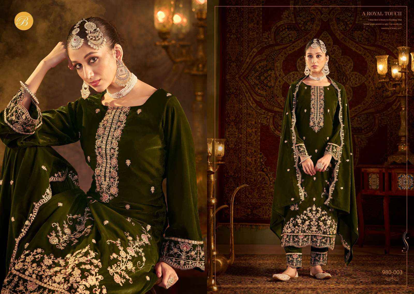 BELLIZA DESIGNER STUDIO KALAMKAARI VELVET SALWAR KAMEEZ ( 4 PCS CATALOG )