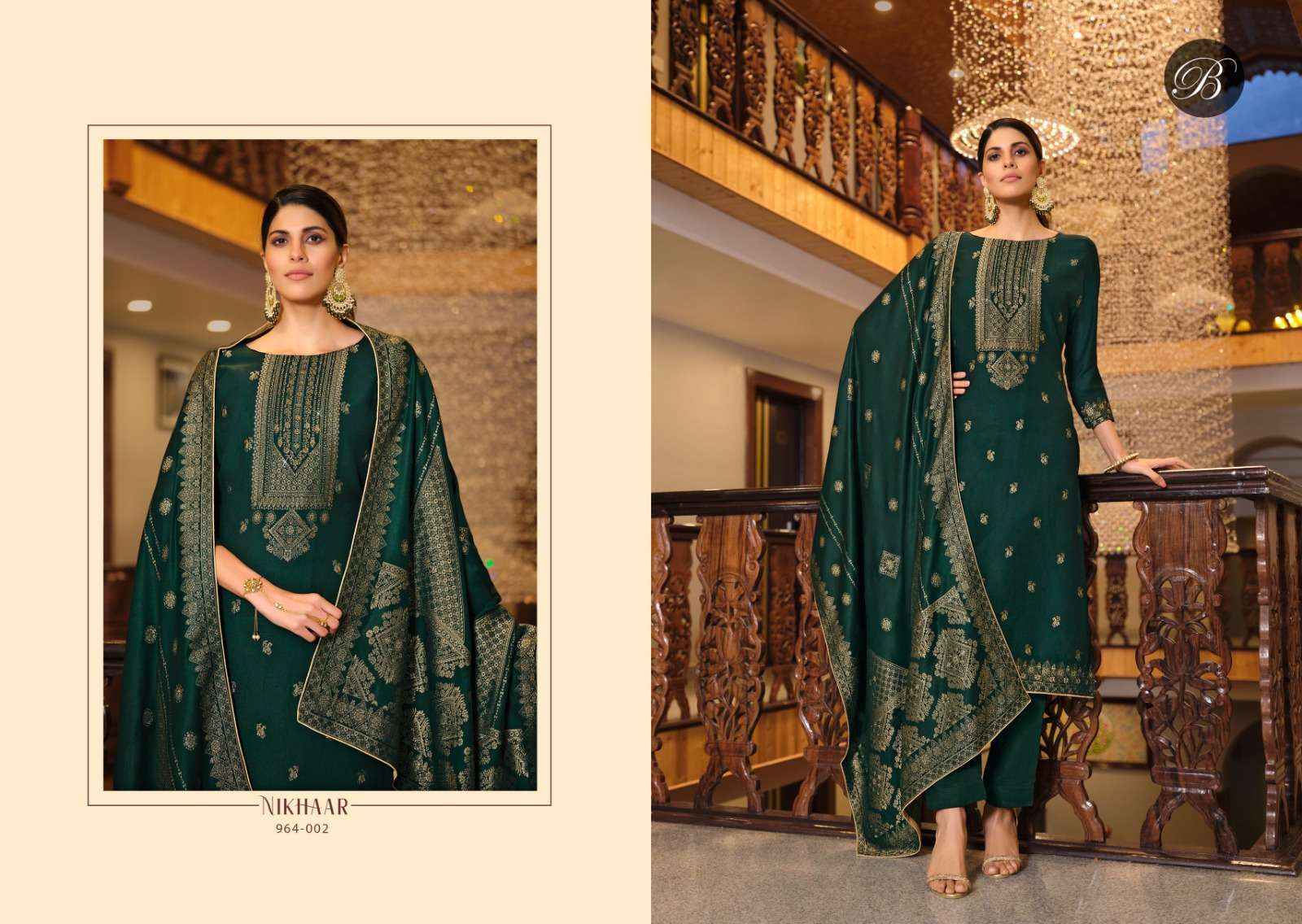 BELLIZA DESIGNER STUDIO NIKHAAR MUSLIN JACQUARD DRESS MATERIAL ( 6 PCS CATALOG )