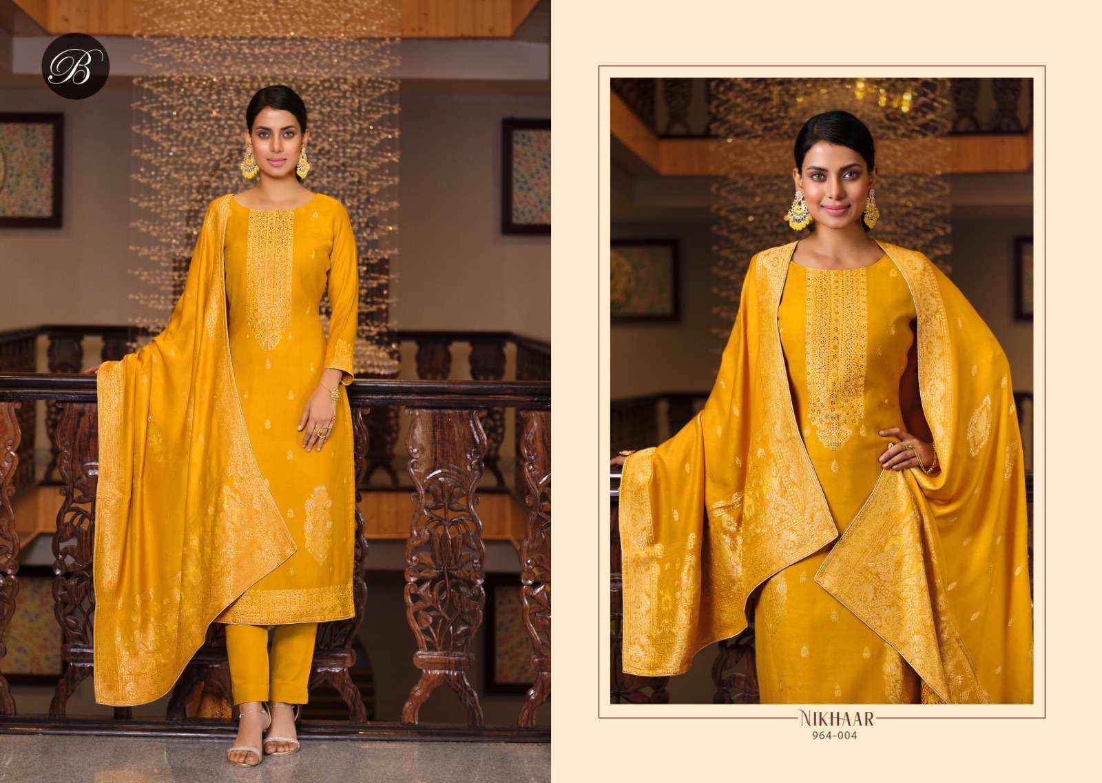 BELLIZA DESIGNER STUDIO NIKHAAR MUSLIN JACQUARD DRESS MATERIAL ( 6 PCS CATALOG )